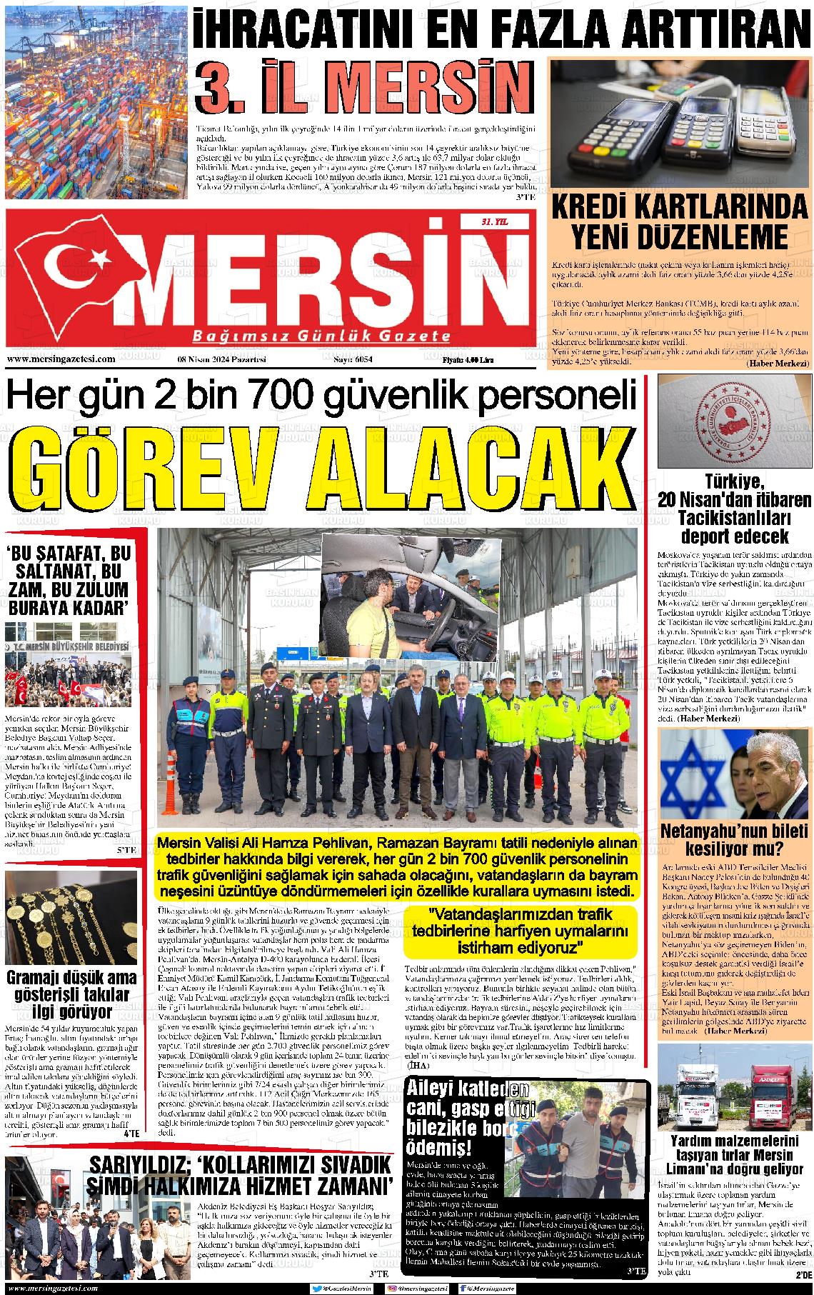 08 Nisan 2024 Mersin Gazete Manşeti