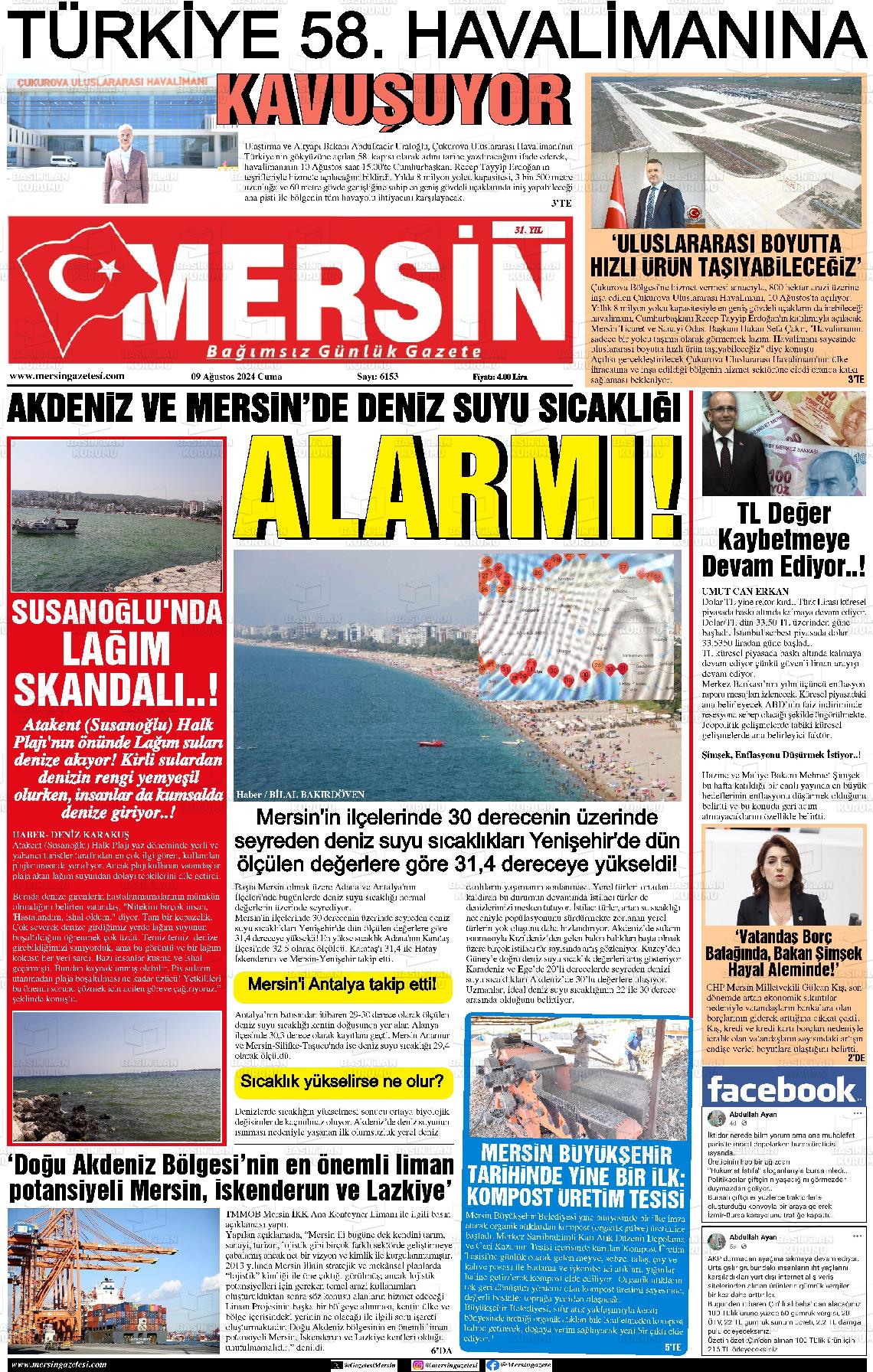 09 Ağustos 2024 Mersin Gazete Manşeti