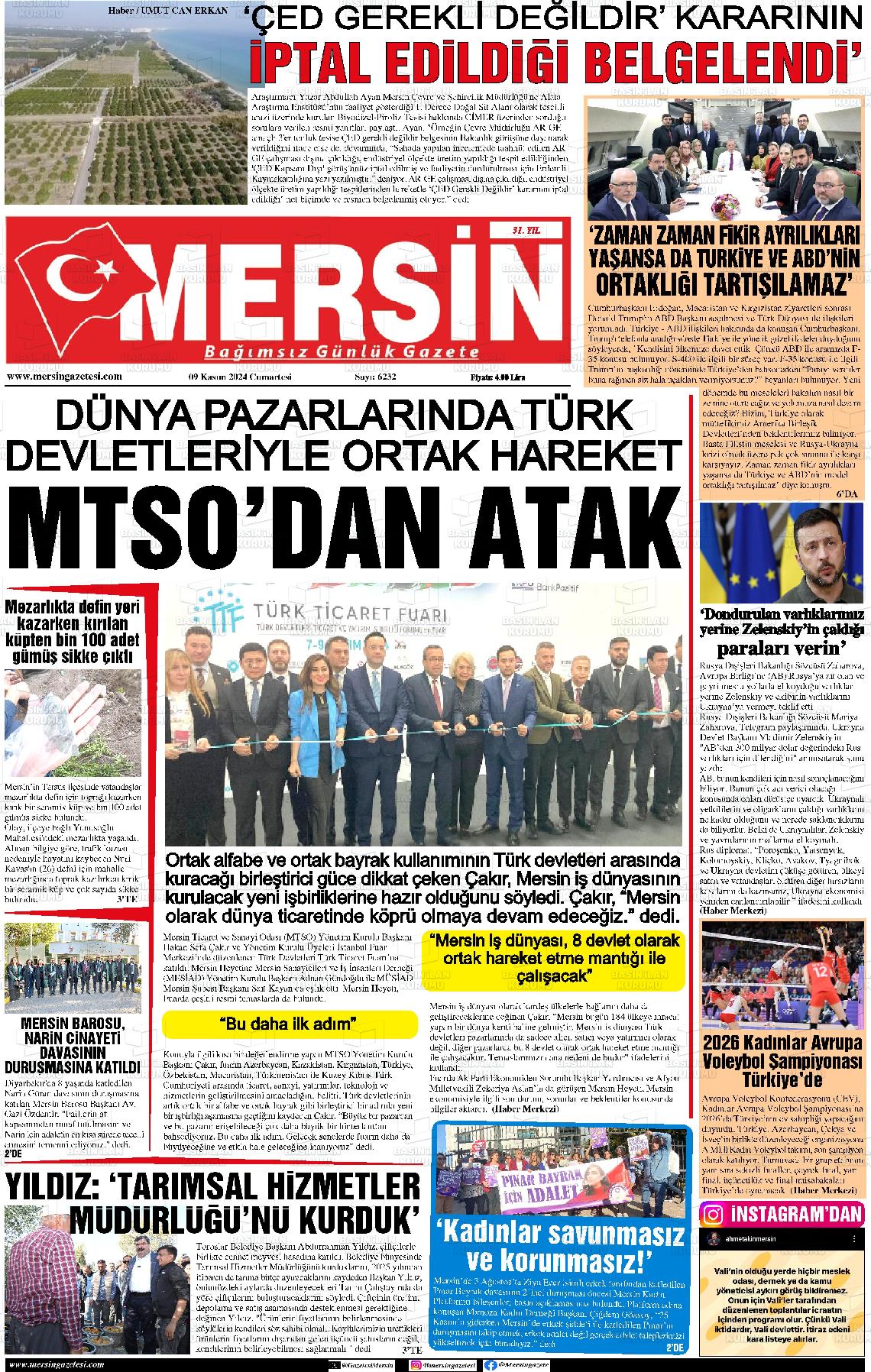 09 Kasım 2024 Mersin Gazete Manşeti