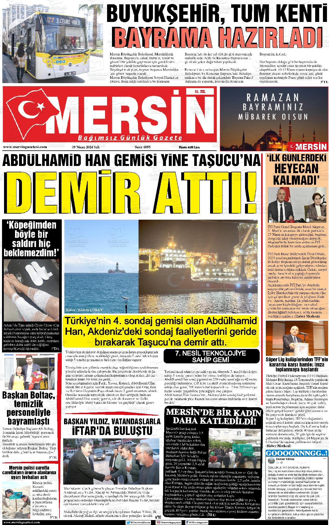 09 Nisan 2024 Mersin Gazete Manşeti