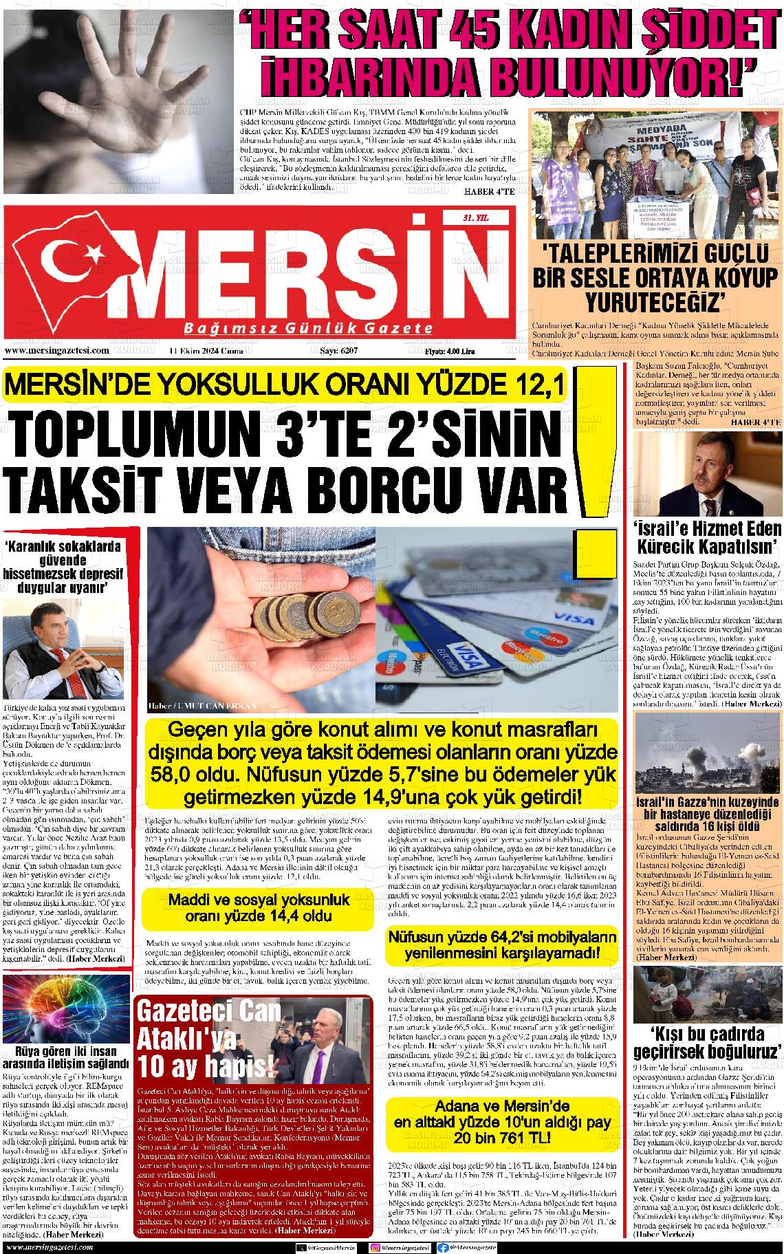 11 Ekim 2024 Mersin Gazete Manşeti