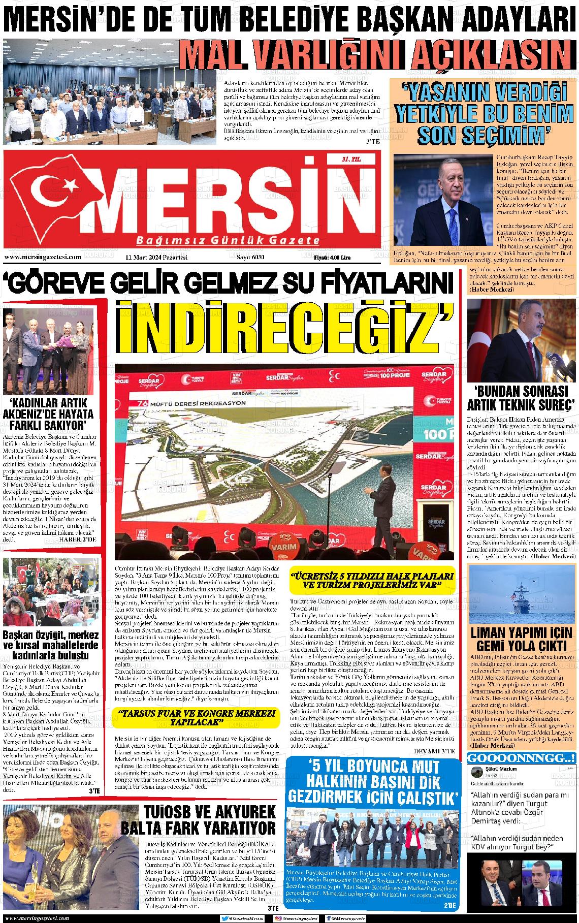 11 Mart 2024 Mersin Gazete Manşeti