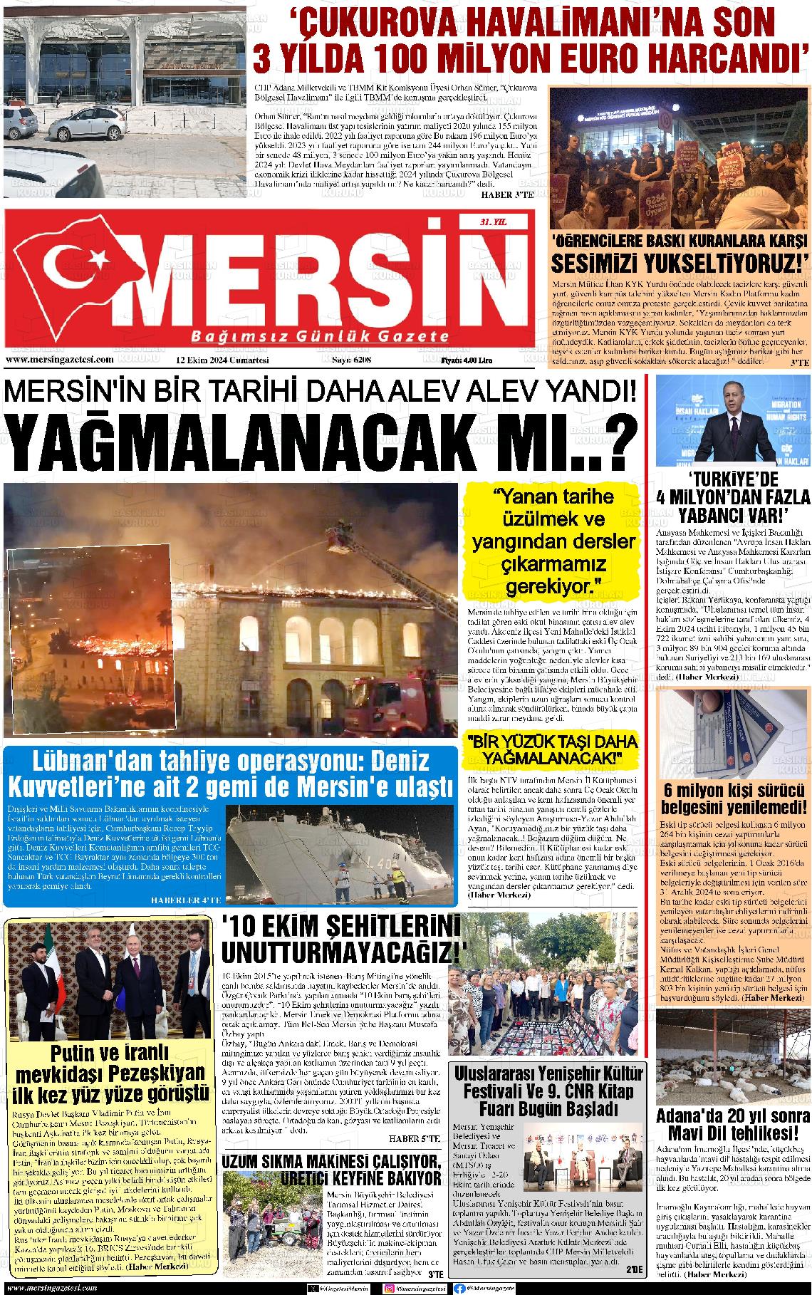 12 Ekim 2024 Mersin Gazete Manşeti