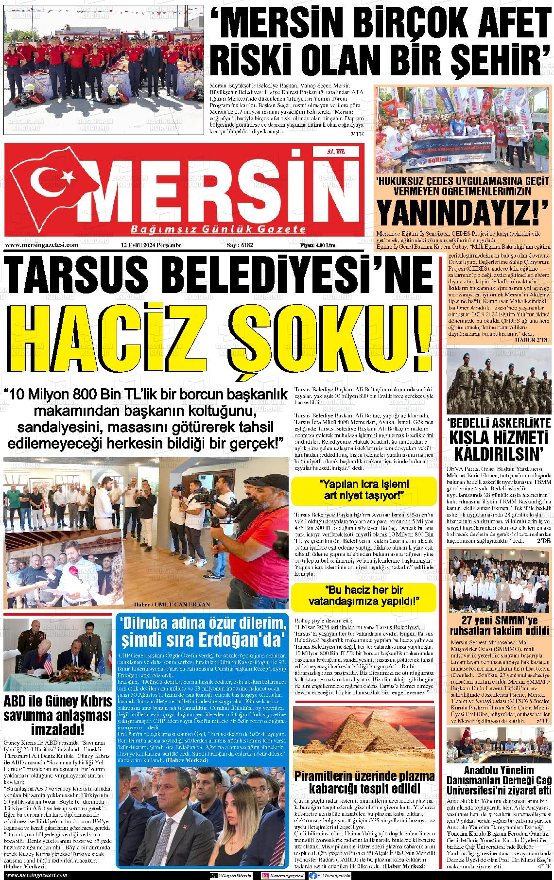 12 Eylül 2024 Mersin Gazete Manşeti