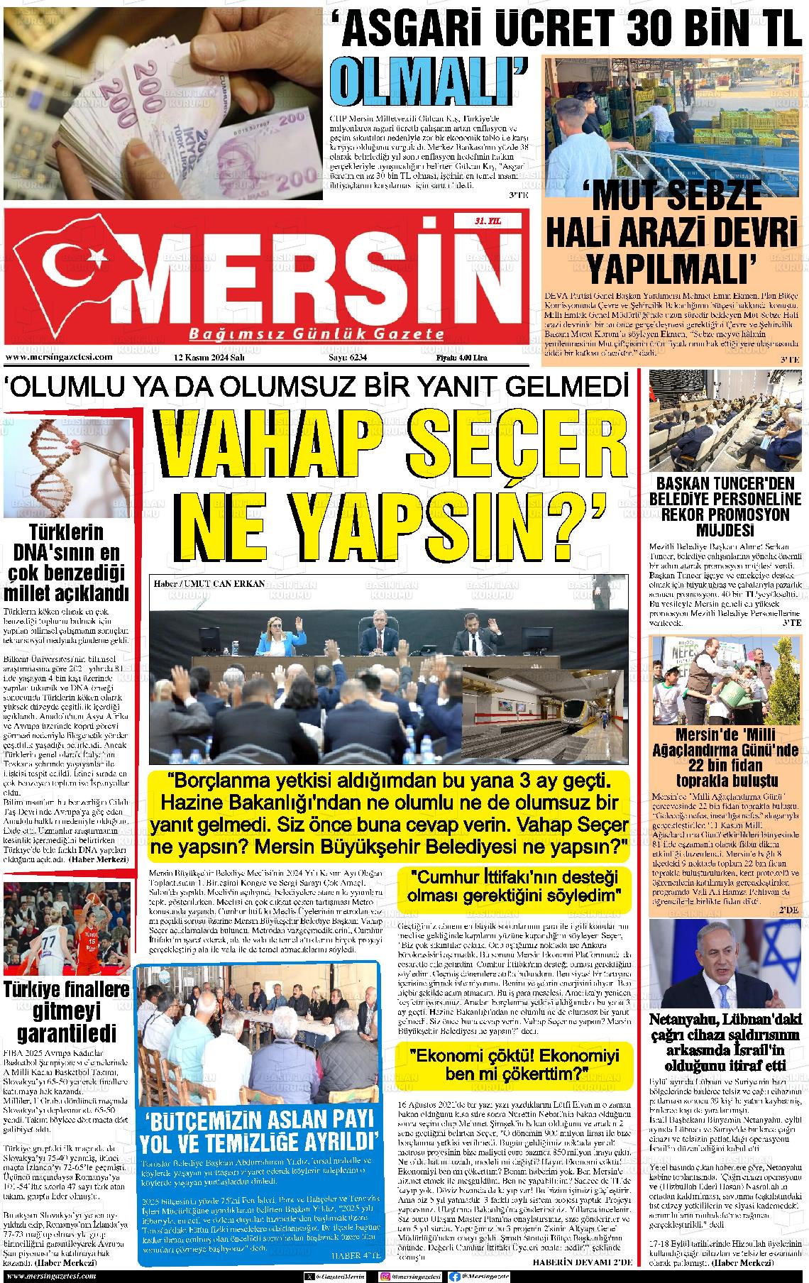 12 Kasım 2024 Mersin Gazete Manşeti