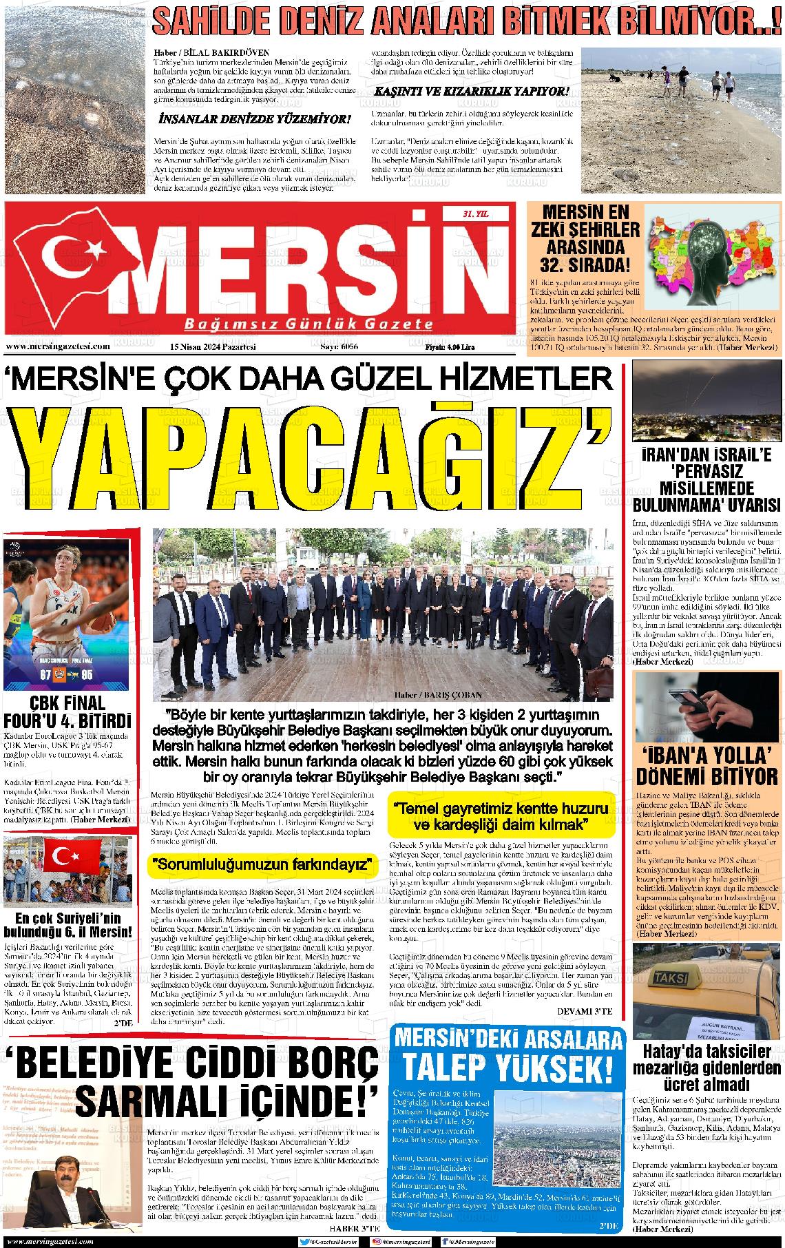 15 Nisan 2024 Mersin Gazete Manşeti