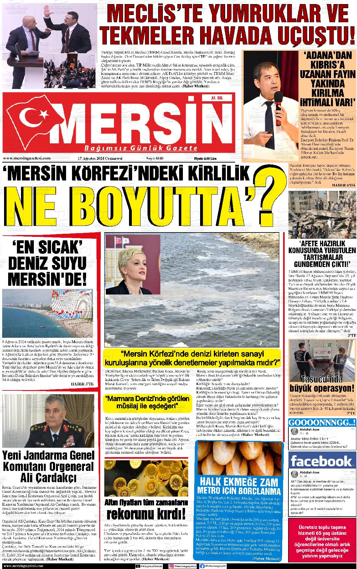 17 Ağustos 2024 Mersin Gazete Manşeti