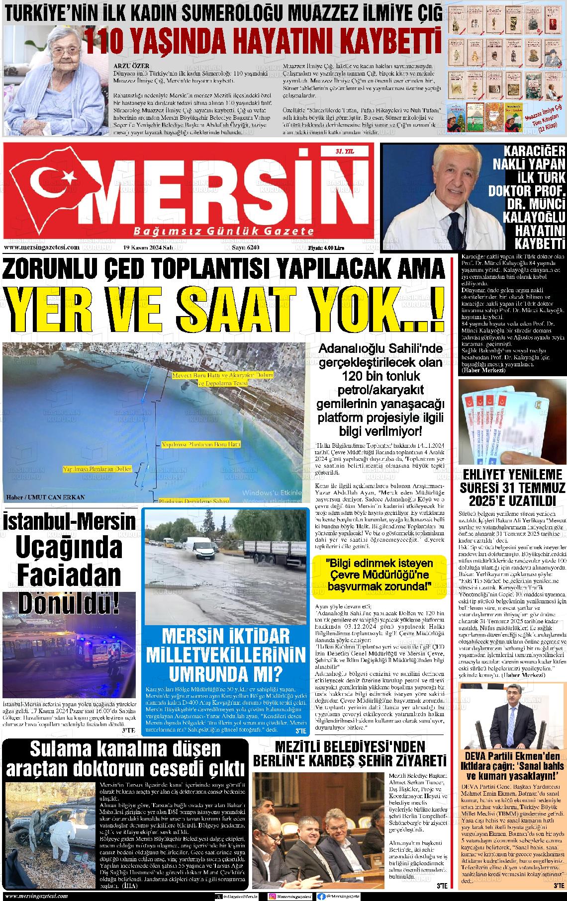 19 Kasım 2024 Mersin Gazete Manşeti