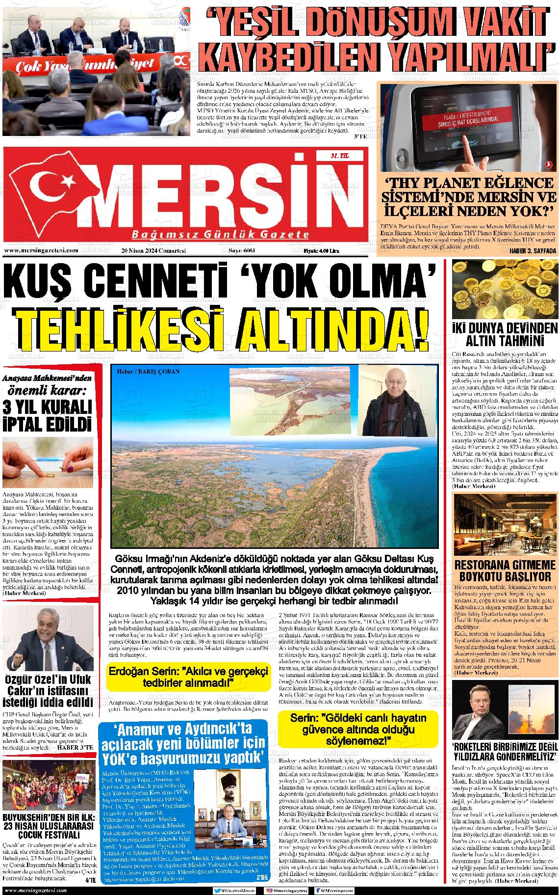 20 Nisan 2024 Mersin Gazete Manşeti