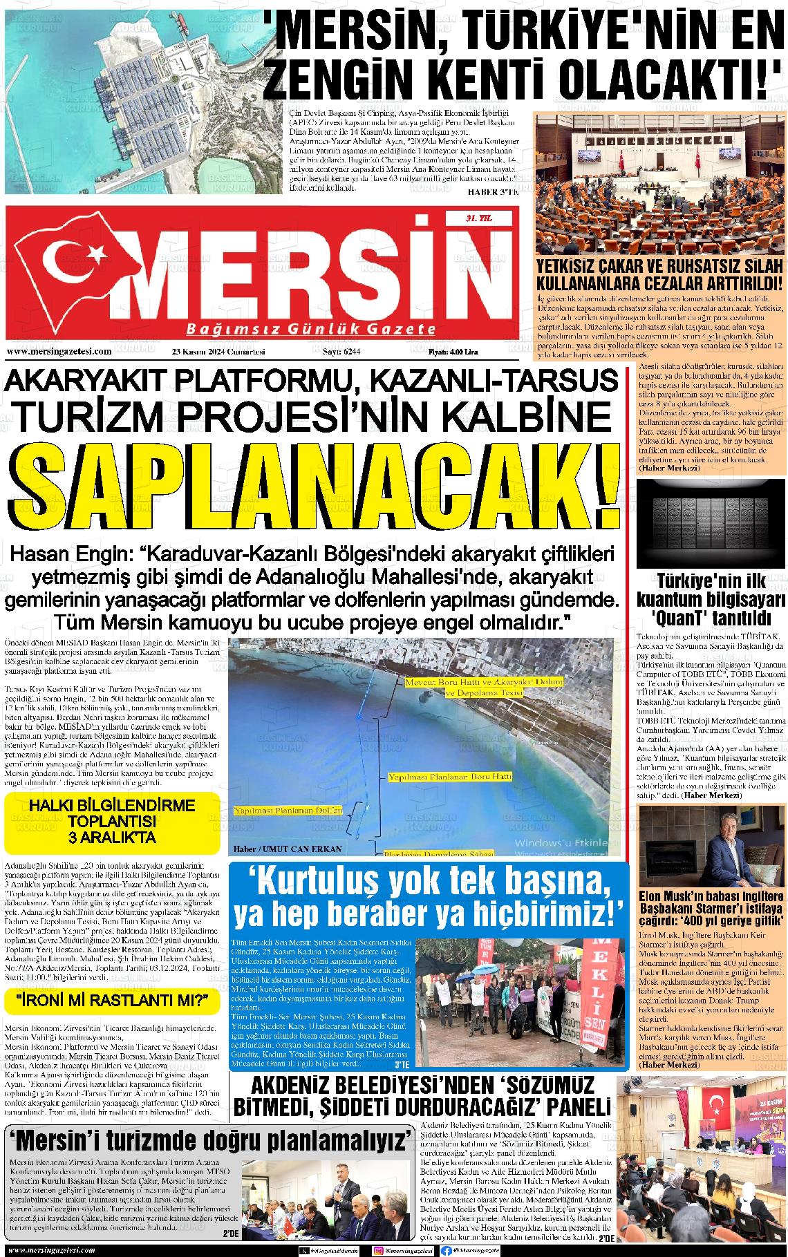 23 Kasım 2024 Mersin Gazete Manşeti