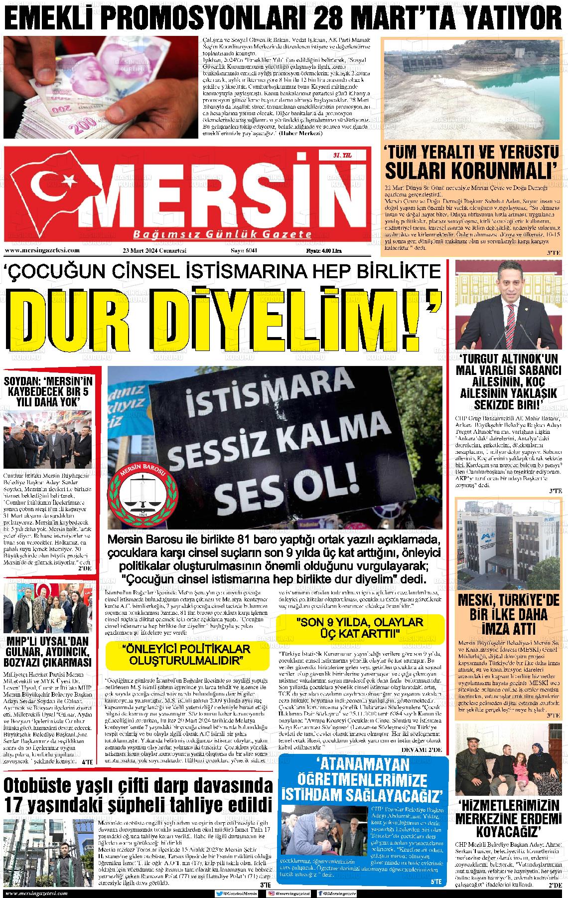 23 Mart 2024 Mersin Gazete Manşeti