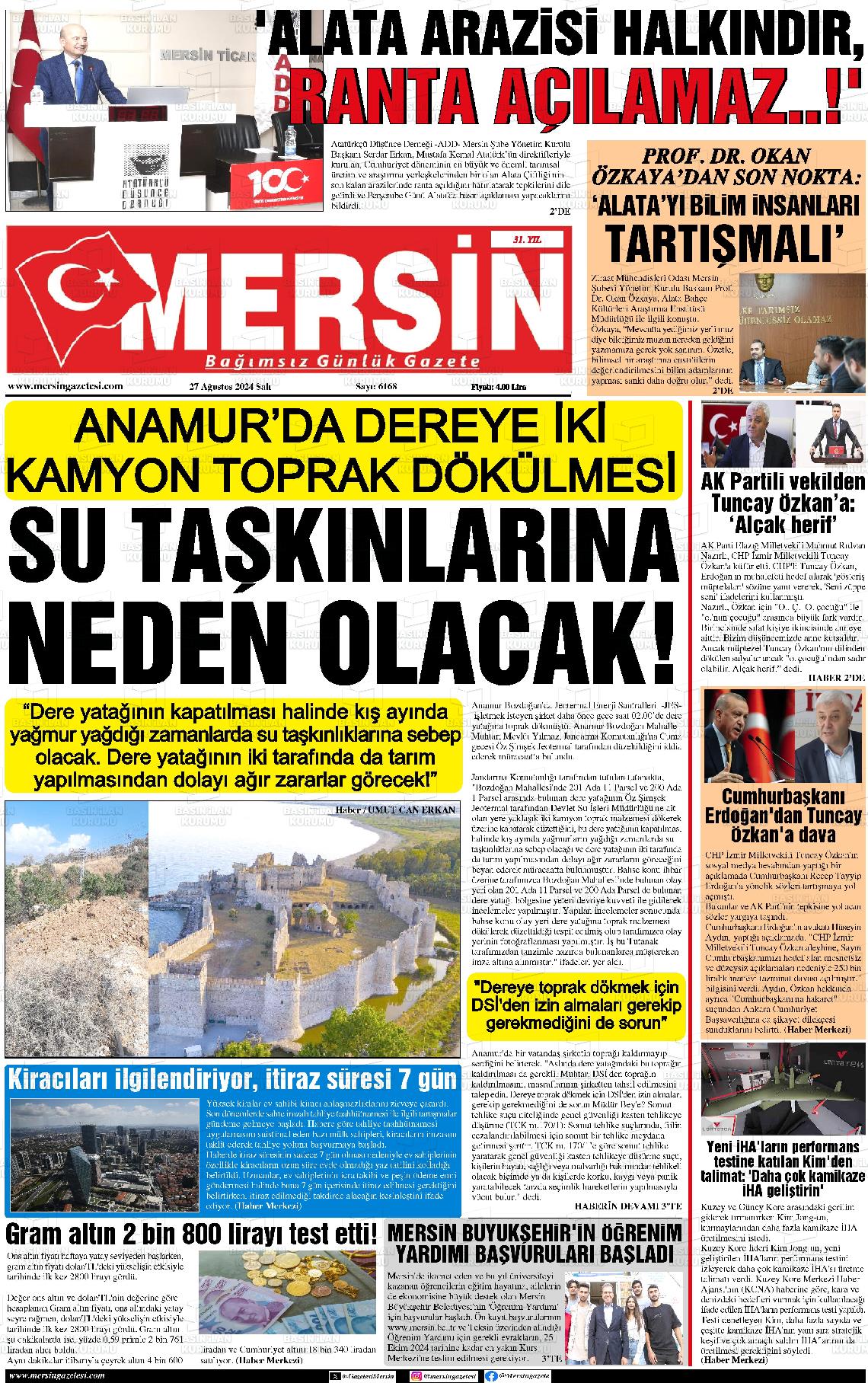 27 Ağustos 2024 Mersin Gazete Manşeti