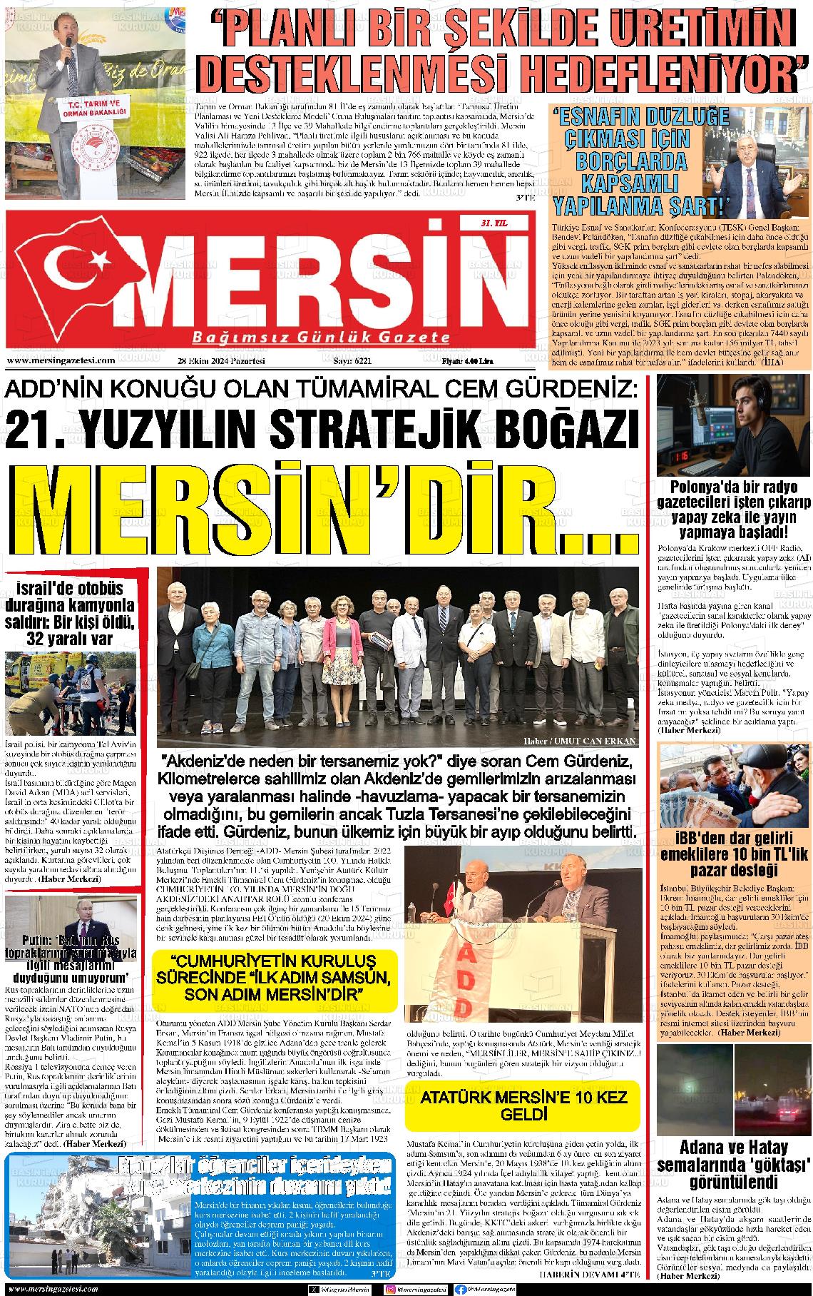 28 Ekim 2024 Mersin Gazete Manşeti