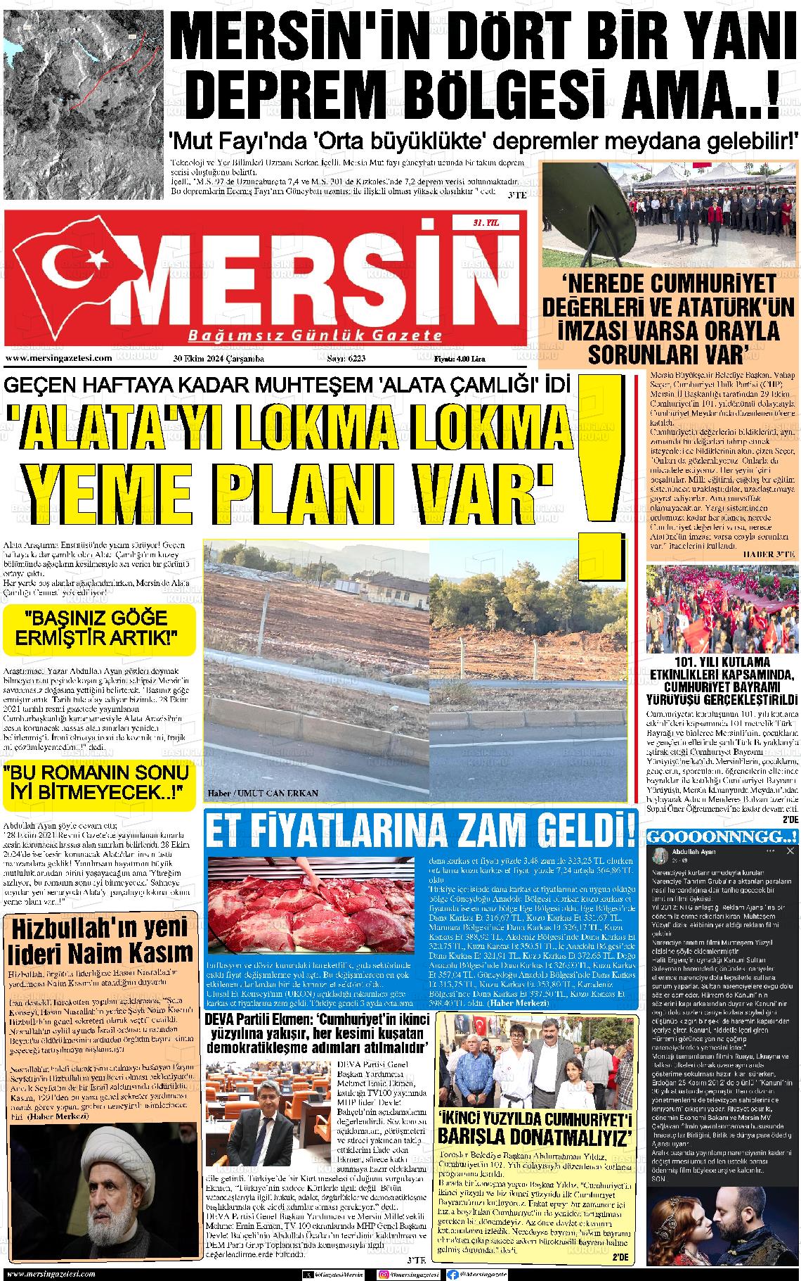 30 Ekim 2024 Mersin Gazete Manşeti