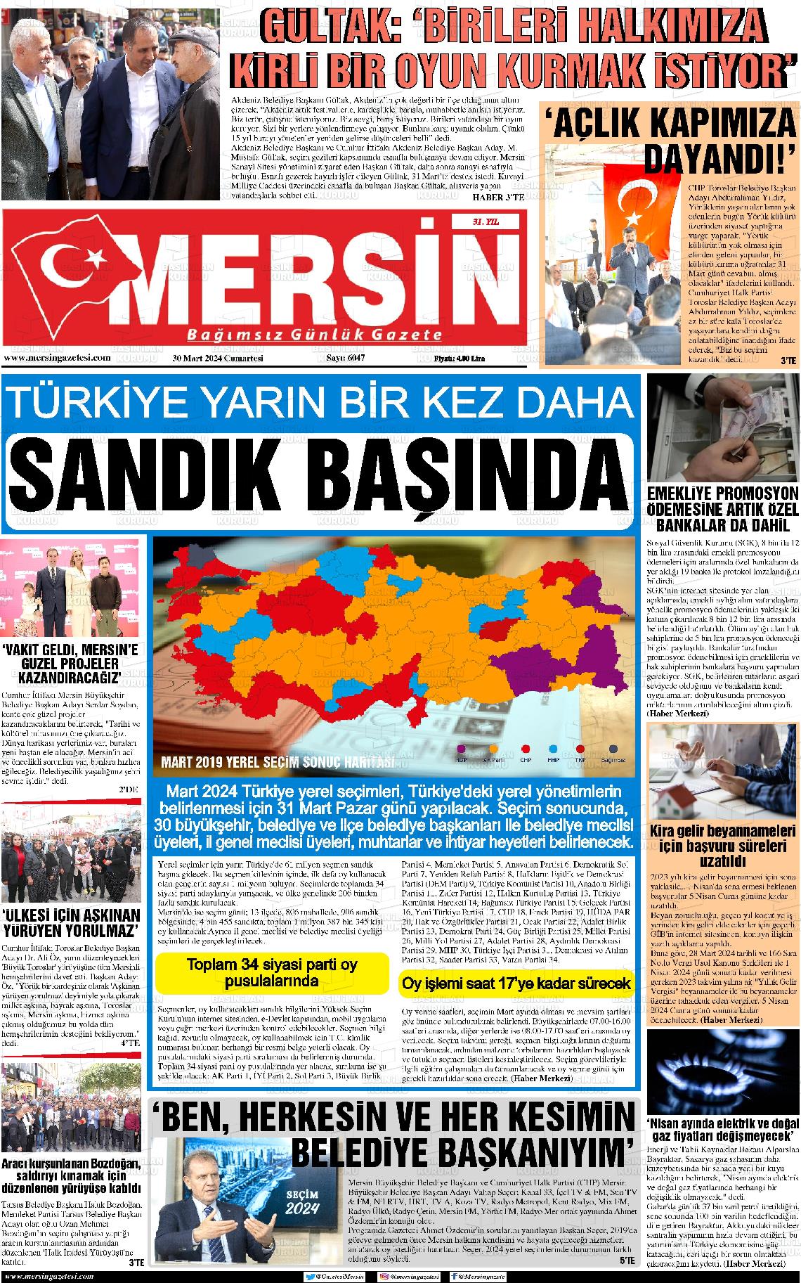 30 Mart 2024 Mersin Gazete Manşeti