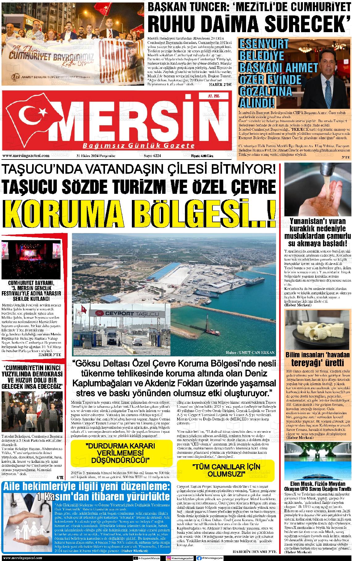 31 Ekim 2024 Mersin Gazete Manşeti