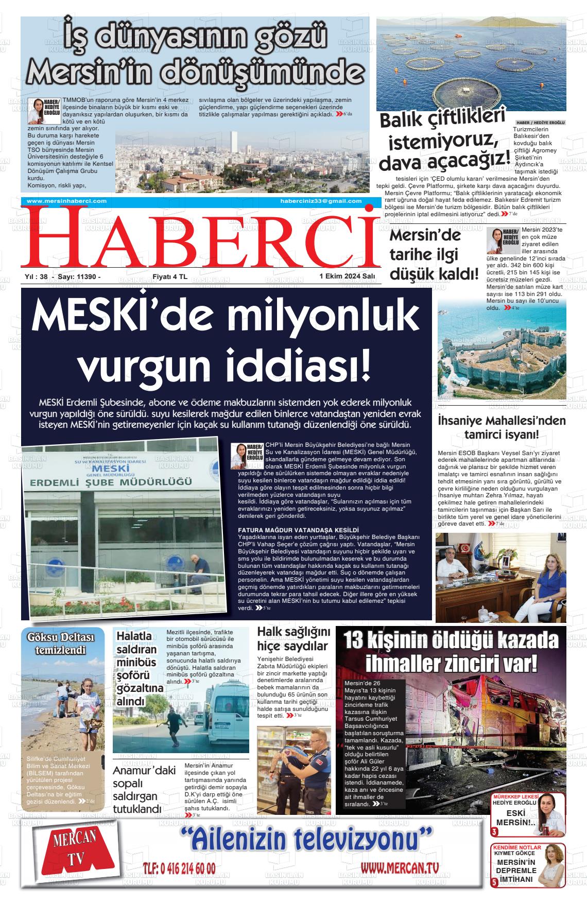 01 Ekim 2024 Mersin Haberci Gazete Manşeti