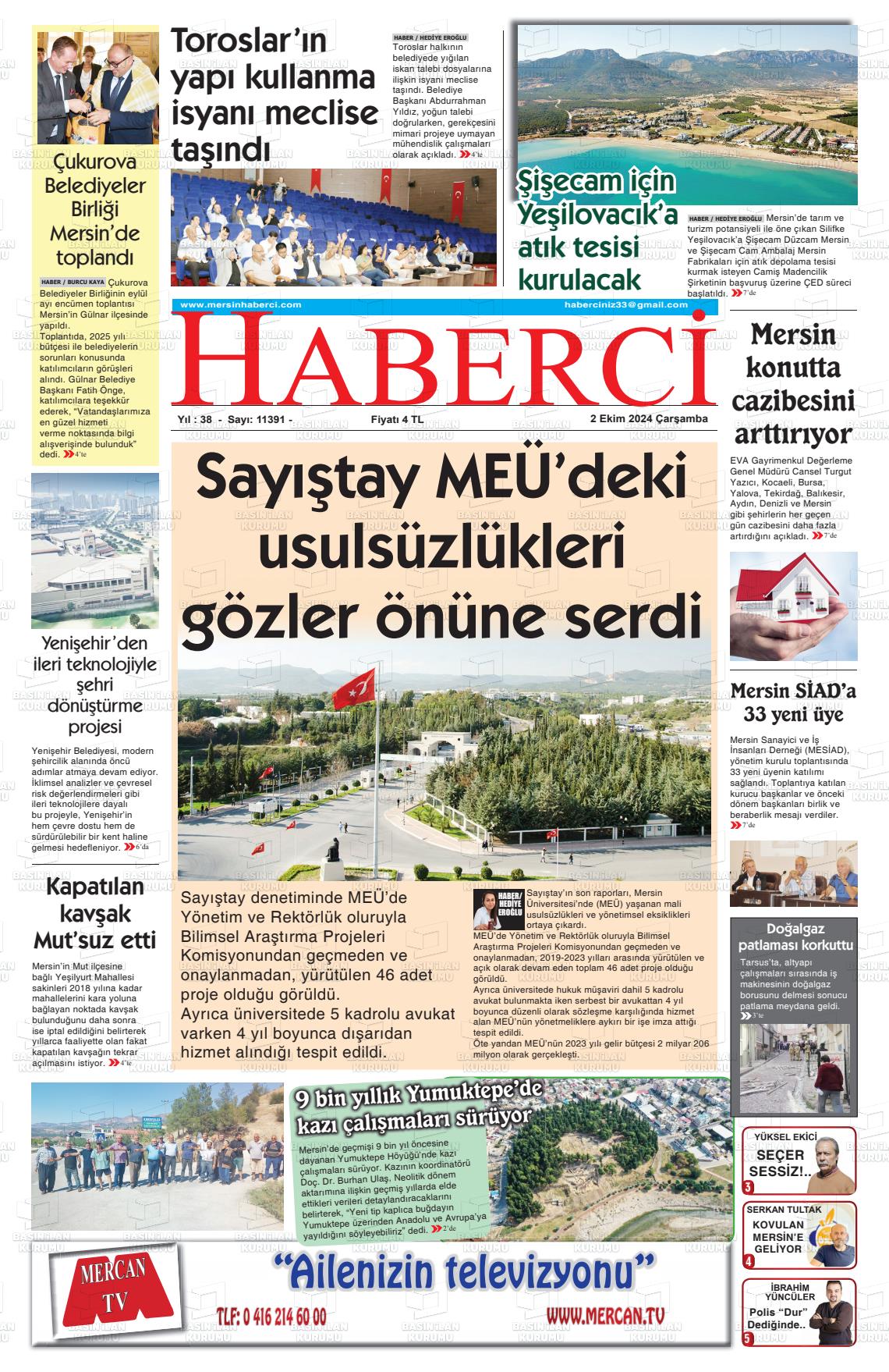 02 Ekim 2024 Mersin Haberci Gazete Manşeti