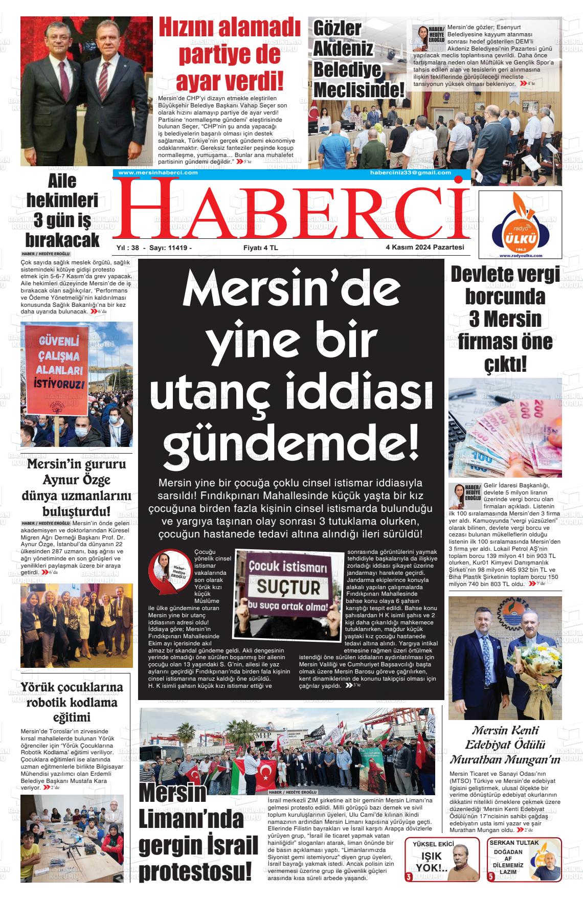 04 Kasım 2024 Mersin Haberci Gazete Manşeti