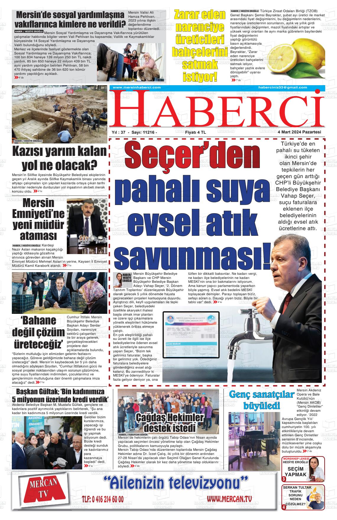 04 Mart 2024 Mersin Haberci Gazete Manşeti