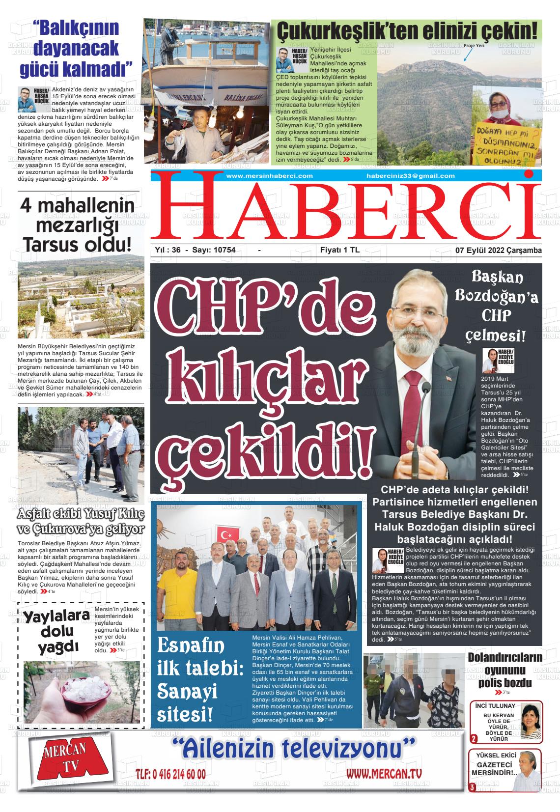 05 Kasım 2022 Mersin Haberci Gazete Manşeti