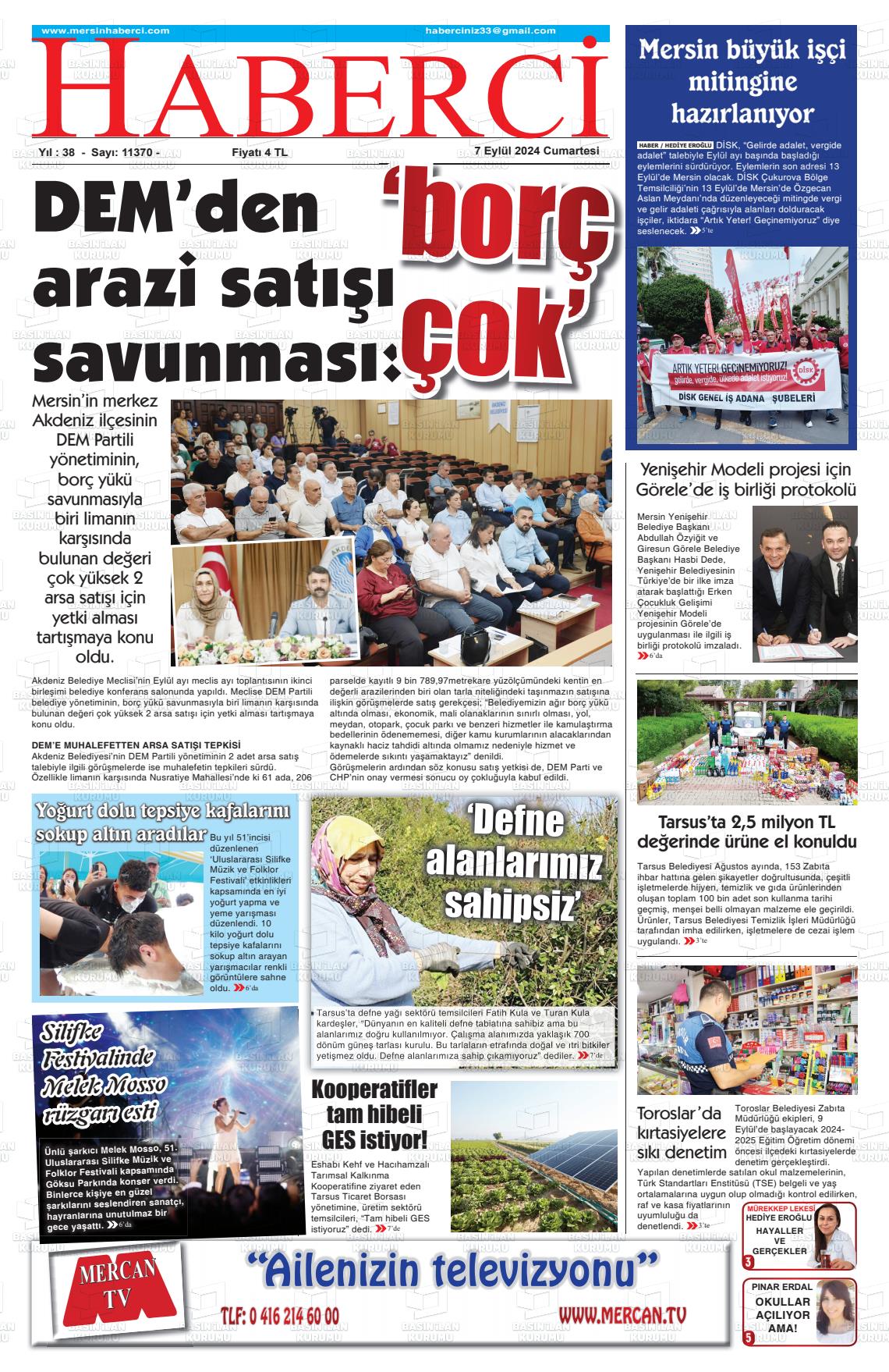 07 Eylül 2024 Mersin Haberci Gazete Manşeti