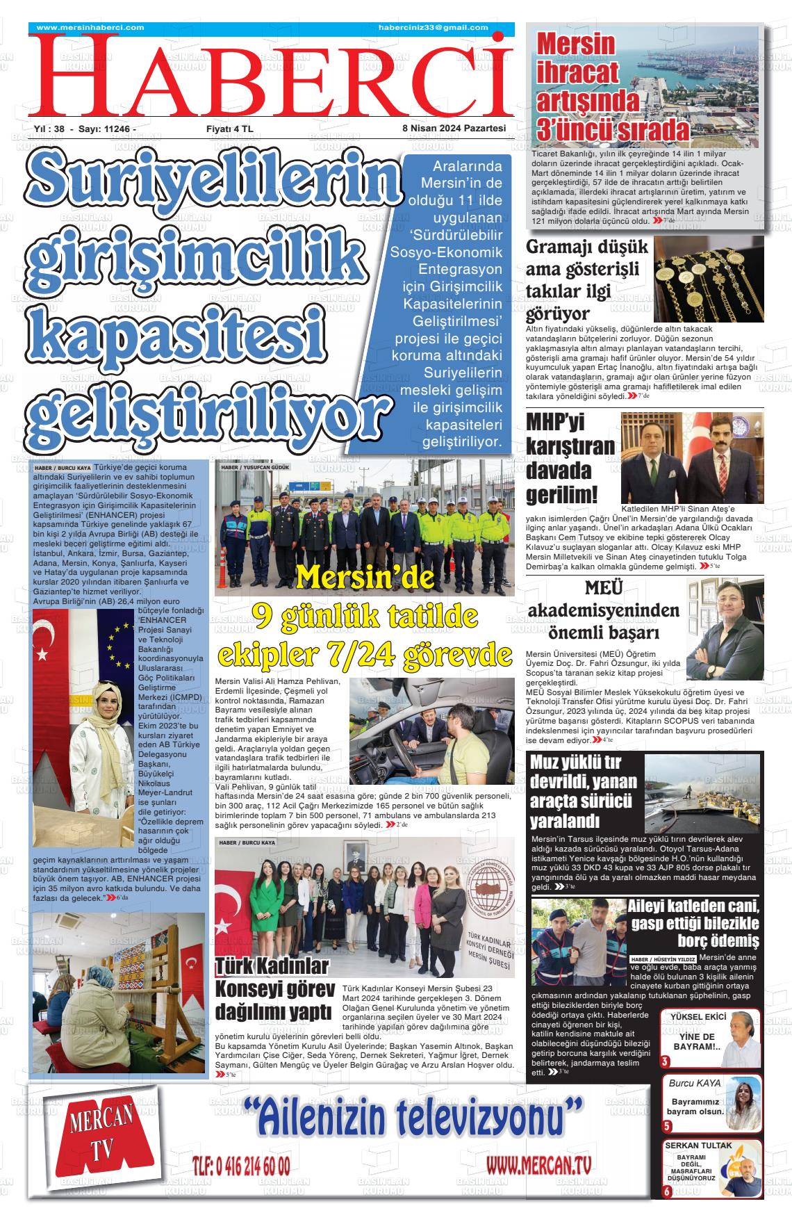 08 Nisan 2024 Mersin Haberci Gazete Manşeti