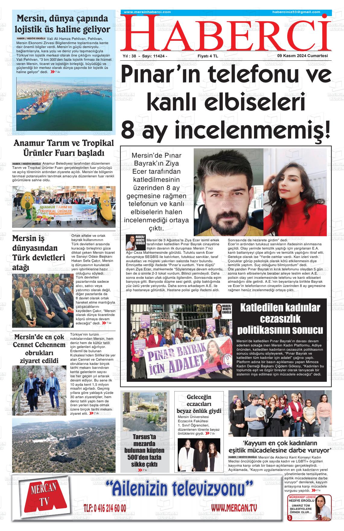 09 Kasım 2024 Mersin Haberci Gazete Manşeti