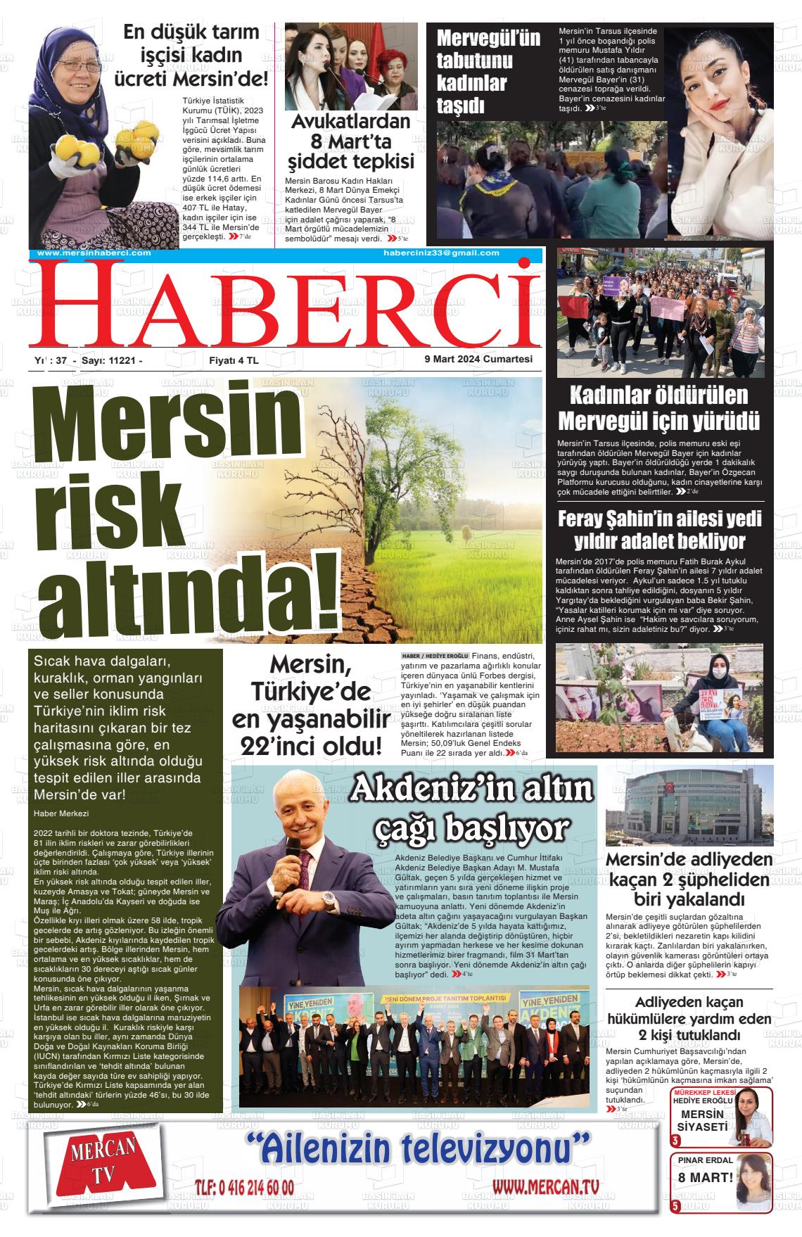 09 Mart 2024 Mersin Haberci Gazete Manşeti