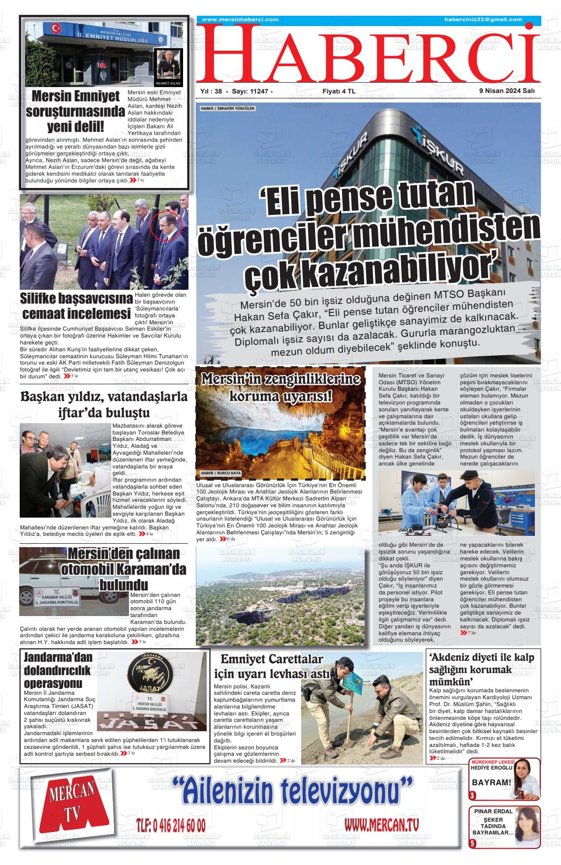 09 Nisan 2024 Mersin Haberci Gazete Manşeti