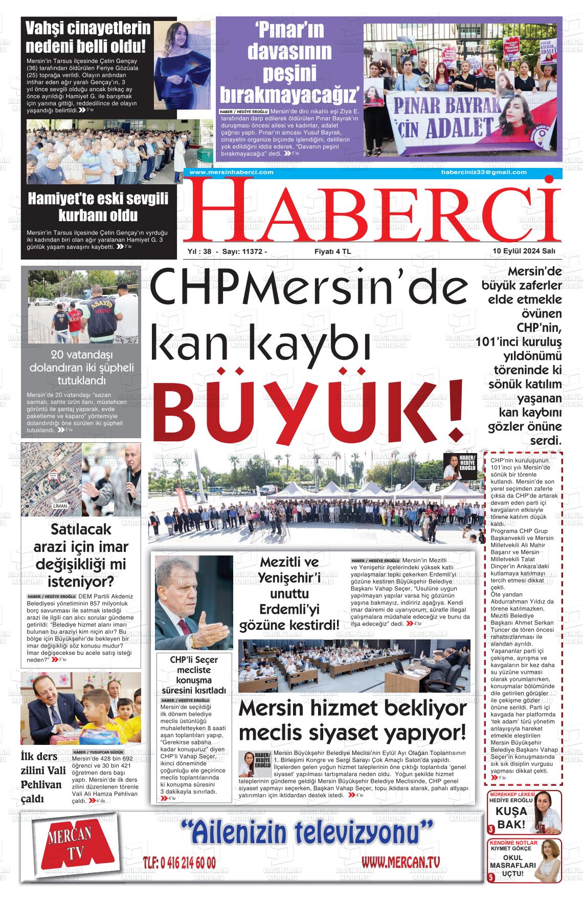 10 Eylül 2024 Mersin Haberci Gazete Manşeti