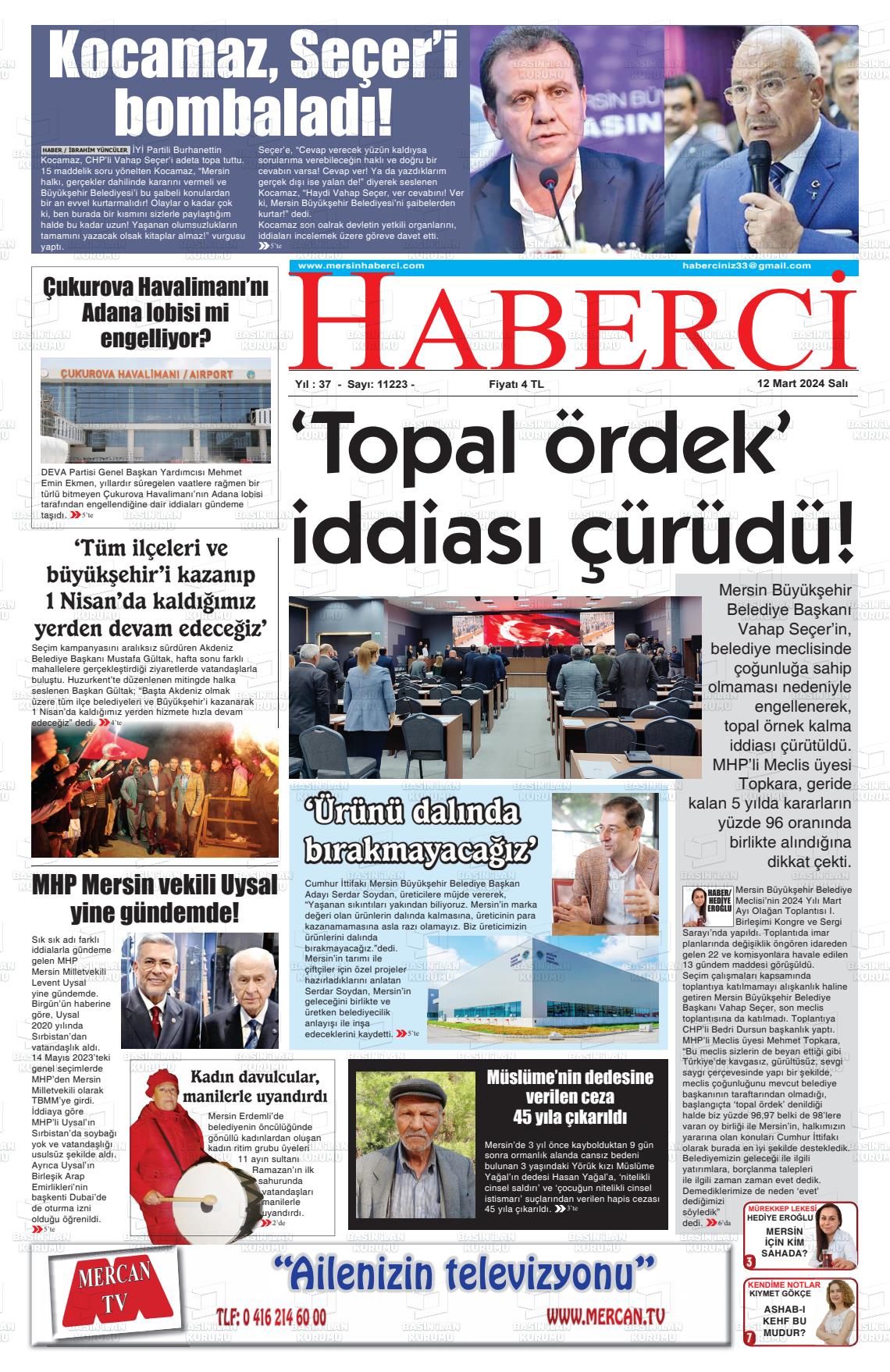 12 Mart 2024 Mersin Haberci Gazete Manşeti