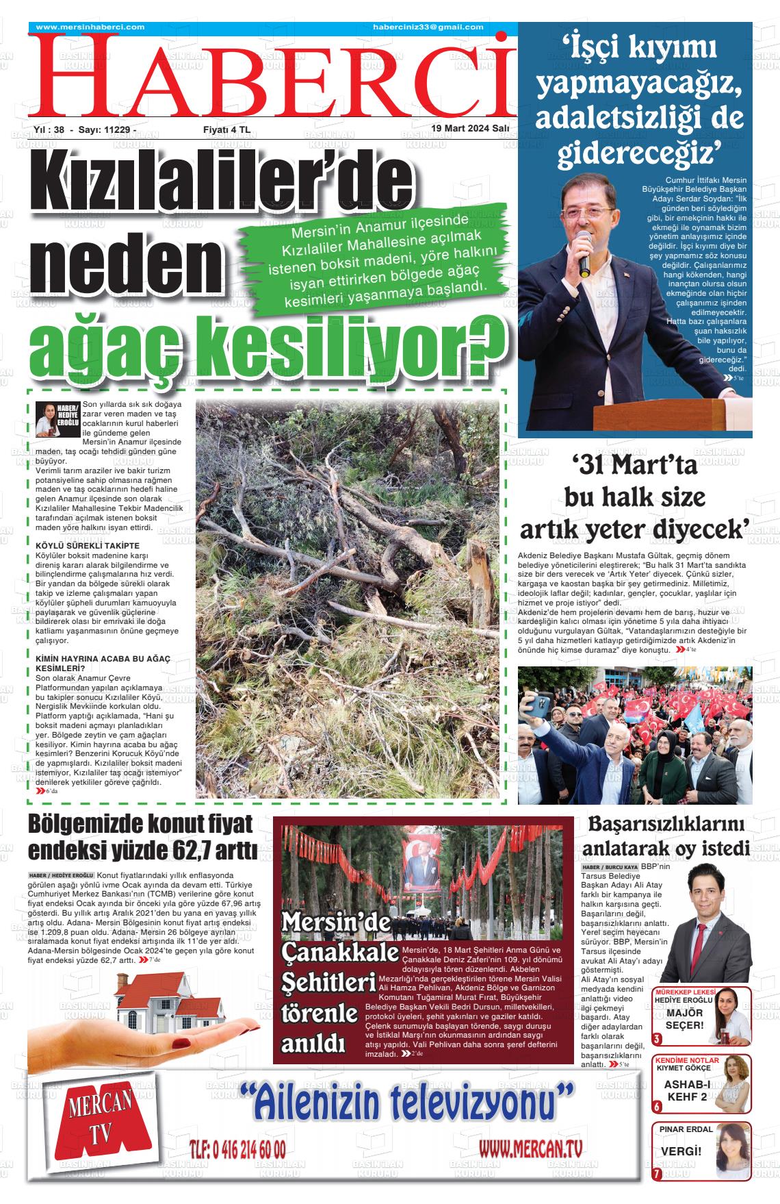 19 Mart 2024 Mersin Haberci Gazete Manşeti