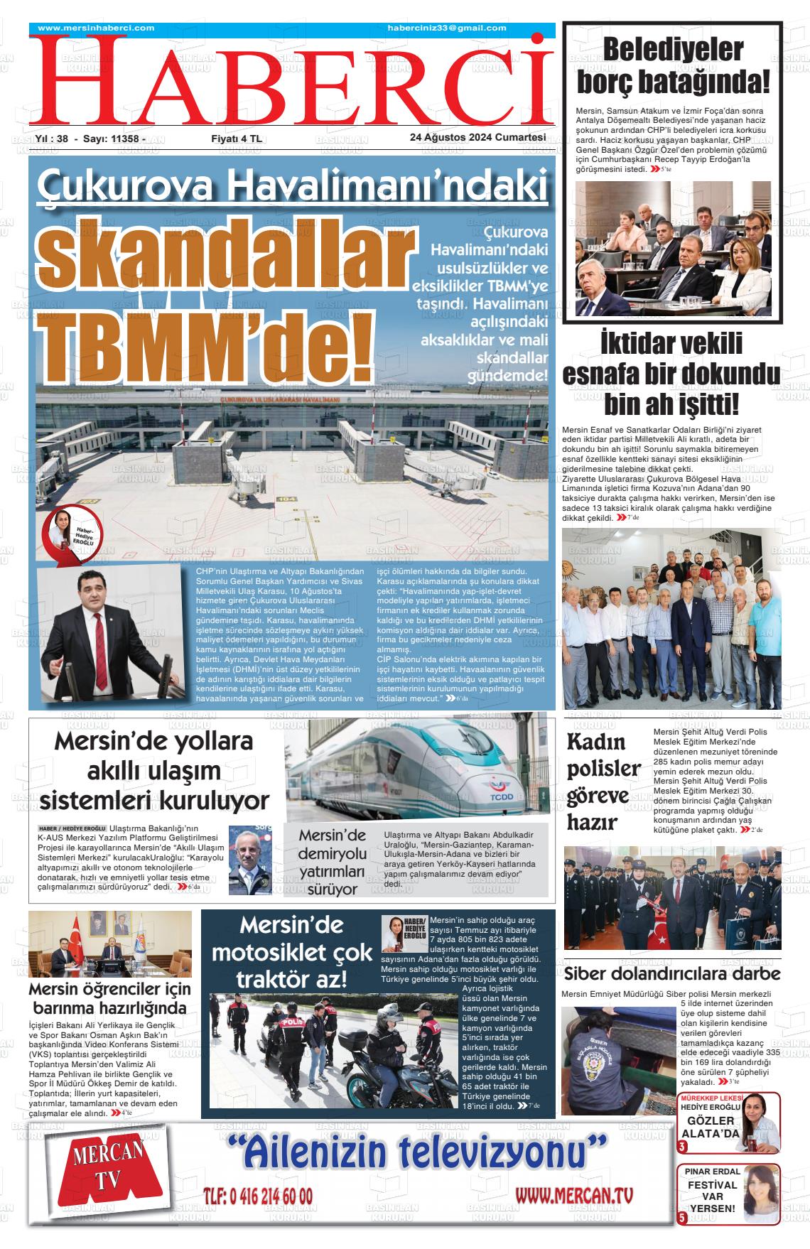 24 Ağustos 2024 Mersin Haberci Gazete Manşeti