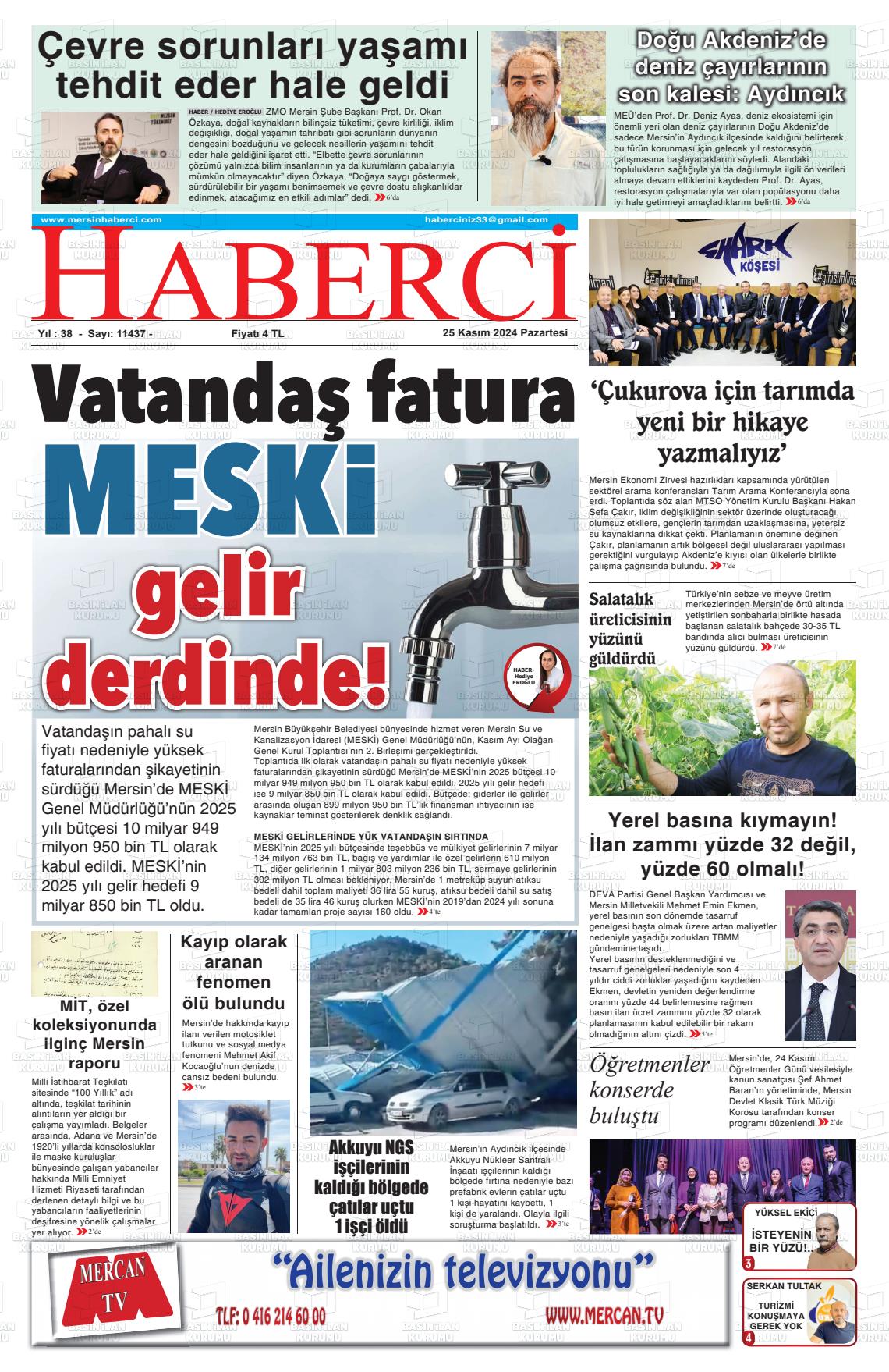 25 Kasım 2024 Mersin Haberci Gazete Manşeti