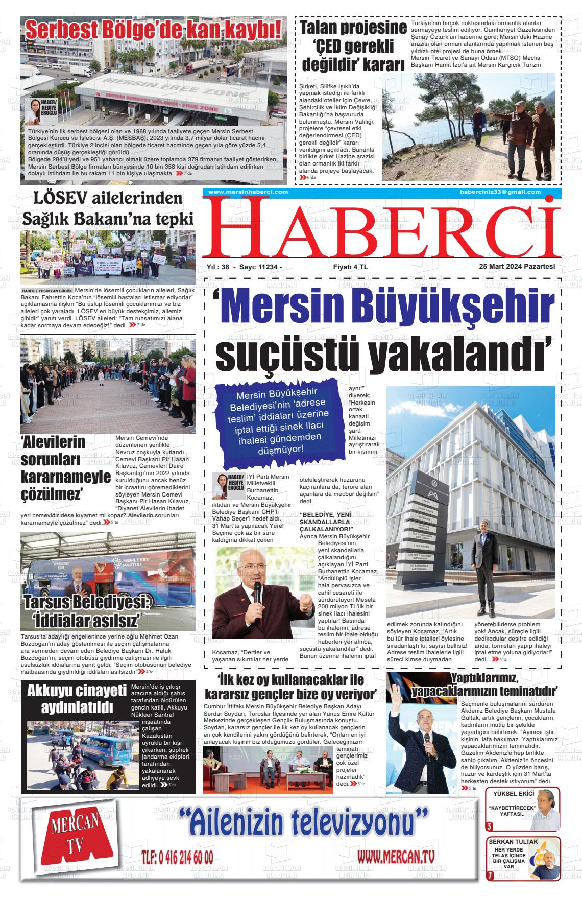 25 Mart 2024 Mersin Haberci Gazete Manşeti