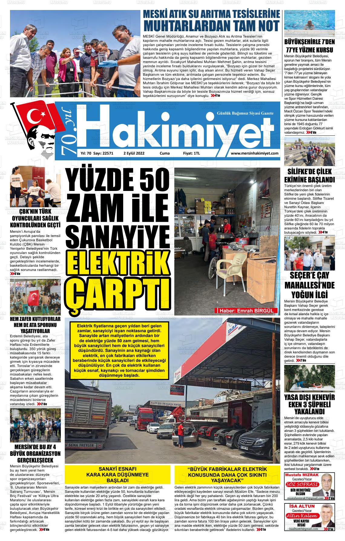 31 Ekim 2022 Mersin Hakimiyet Gazete Manşeti