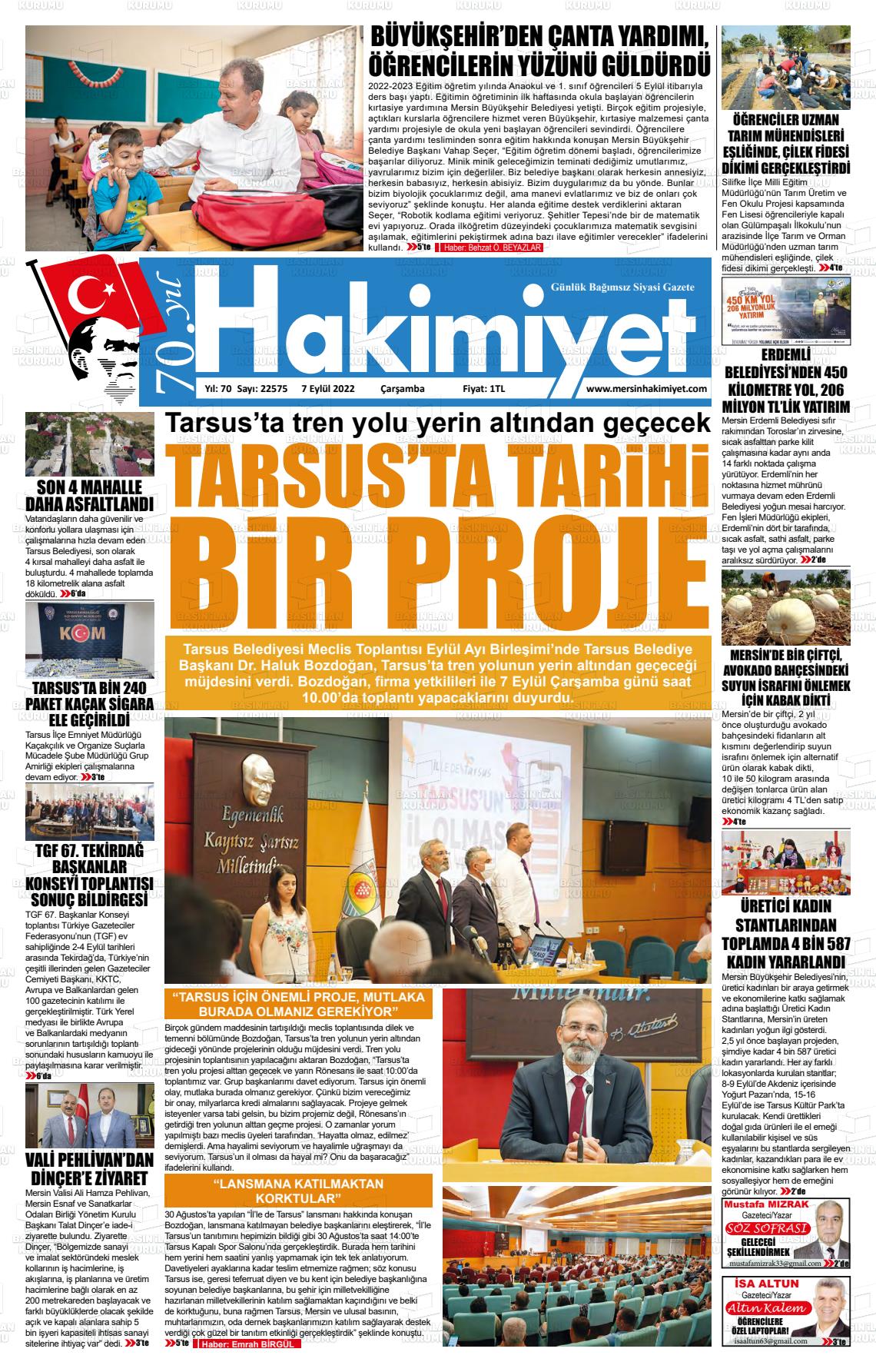 05 Kasım 2022 Mersin Hakimiyet Gazete Manşeti