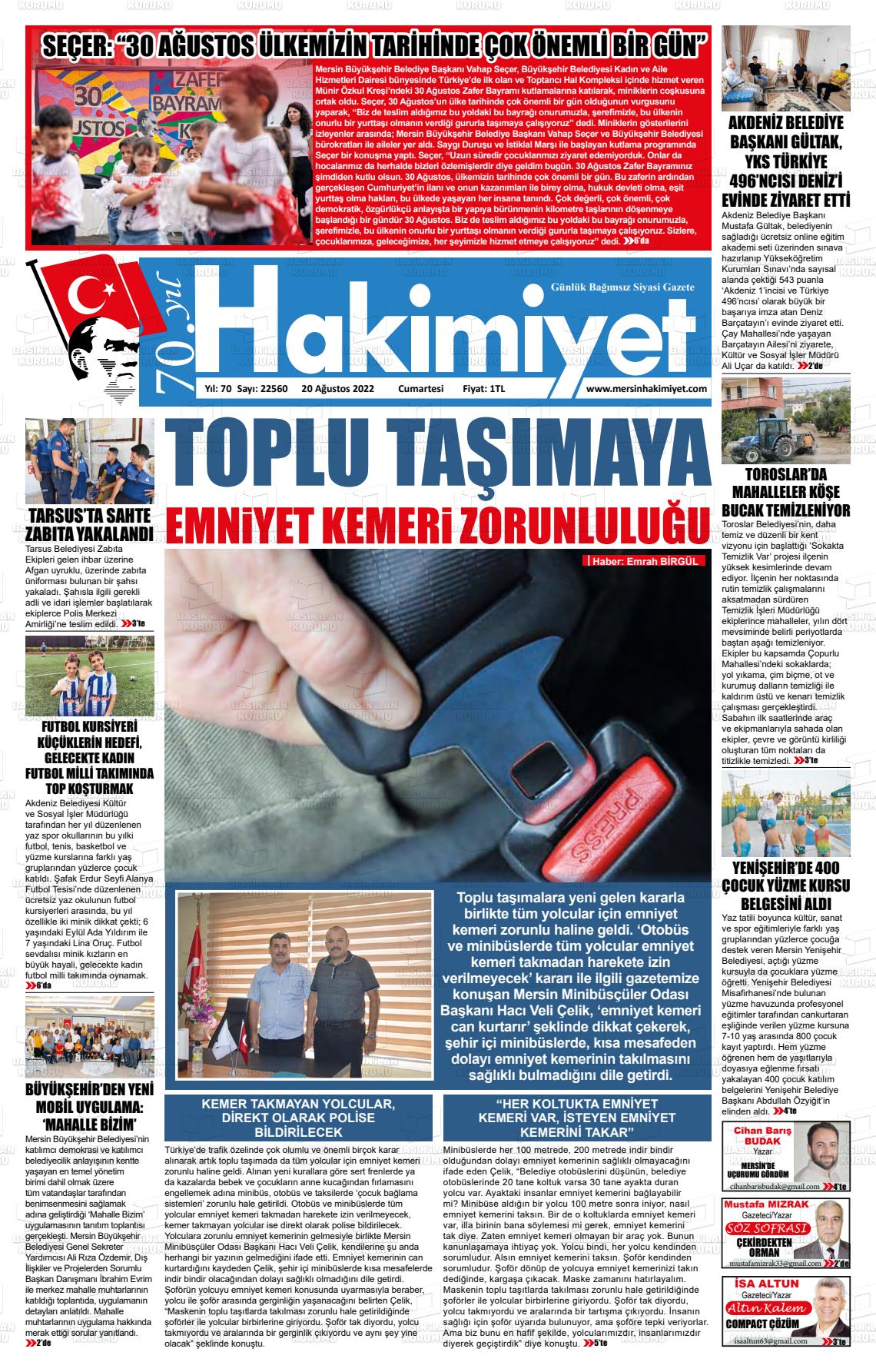 18 Ekim 2022 Mersin Hakimiyet Gazete Manşeti