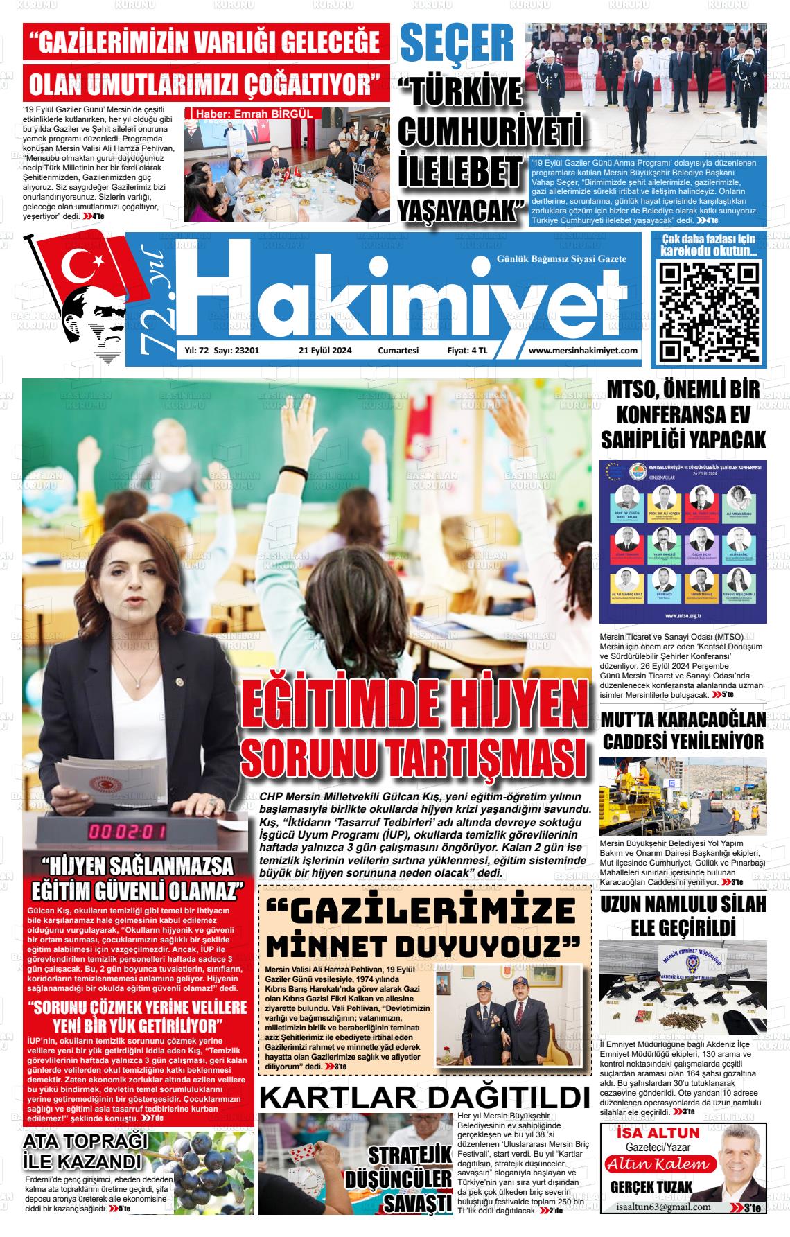 21 Eylül 2024 Mersin Hakimiyet Gazete Manşeti