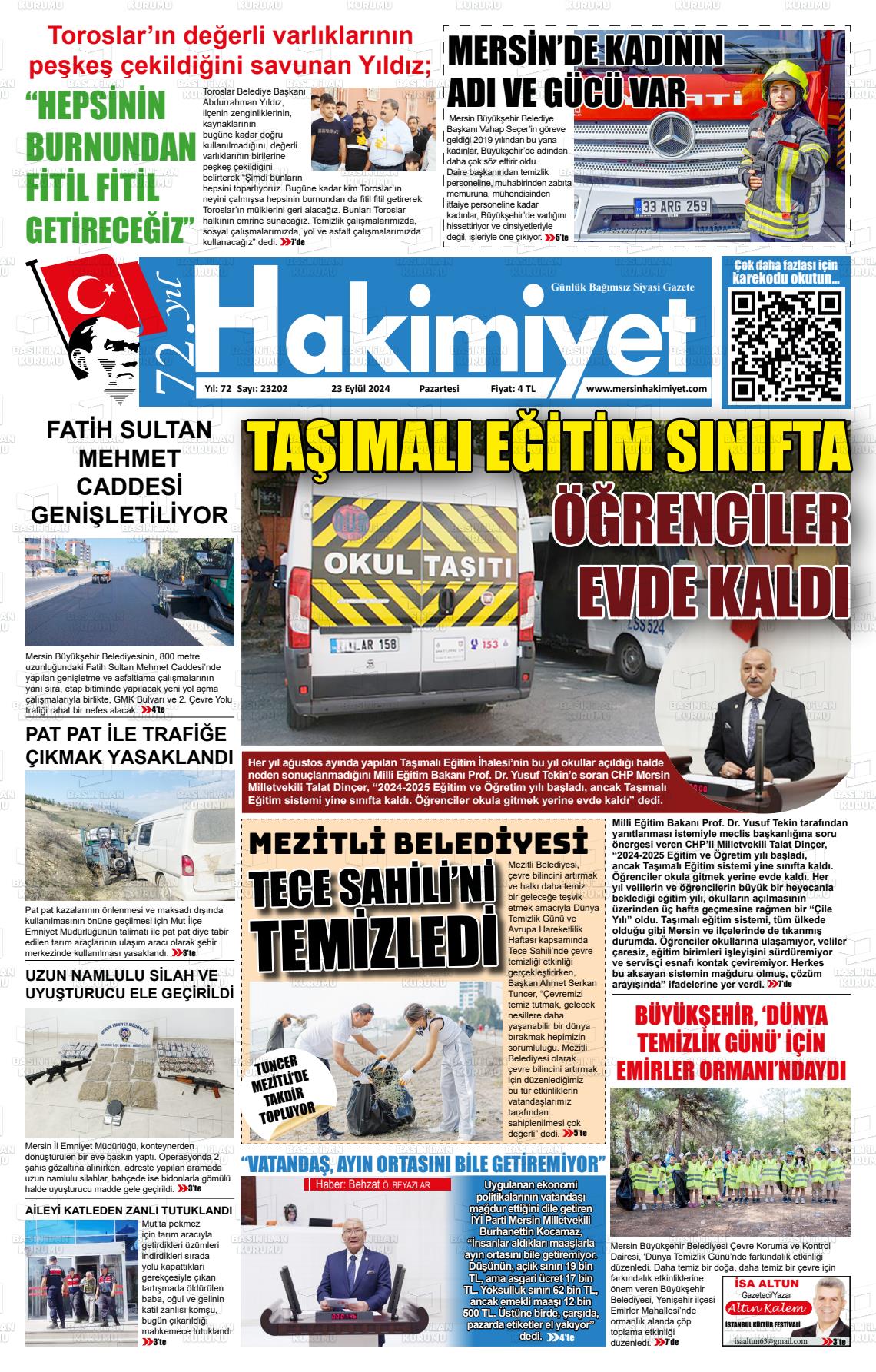 23 Eylül 2024 Mersin Hakimiyet Gazete Manşeti