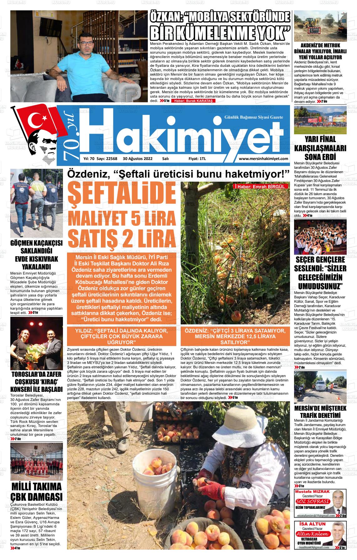 28 Ekim 2022 Mersin Hakimiyet Gazete Manşeti