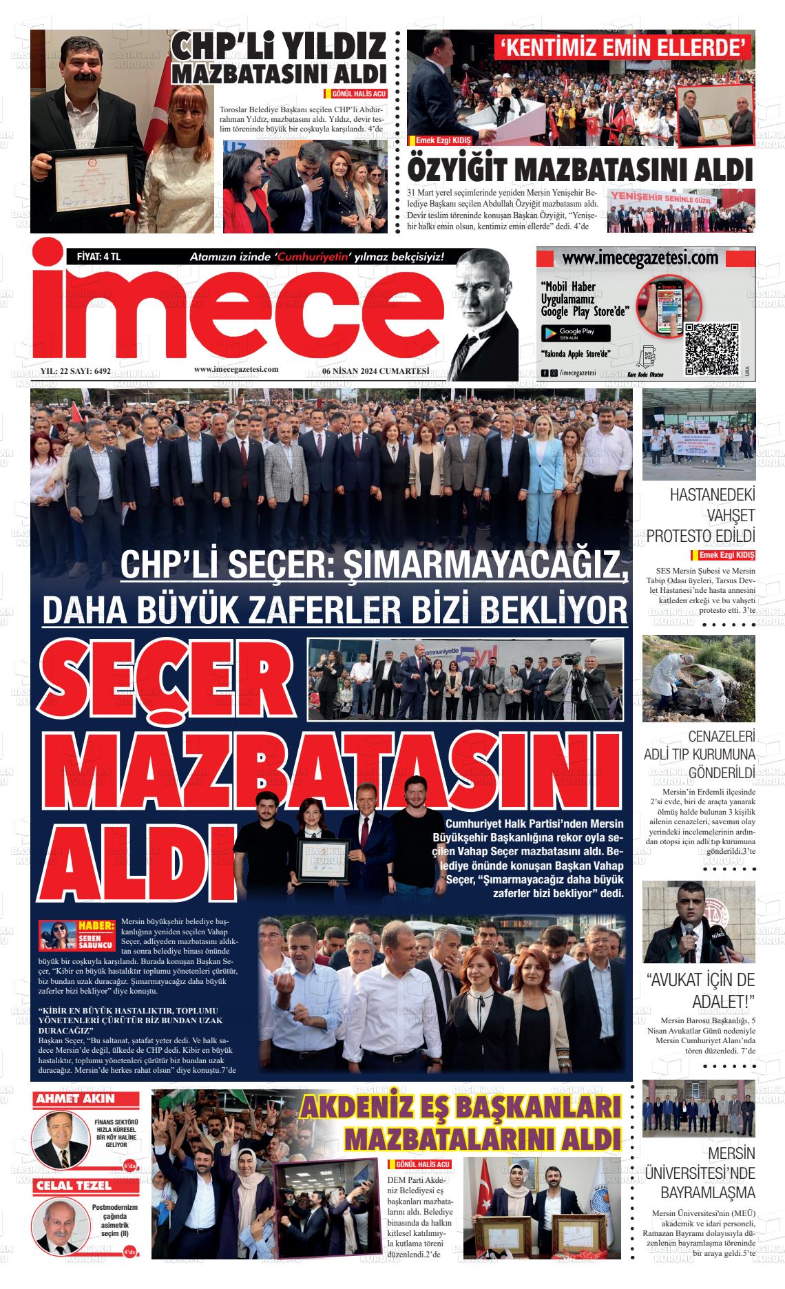 06 Nisan 2024 İmece Gazete Manşeti