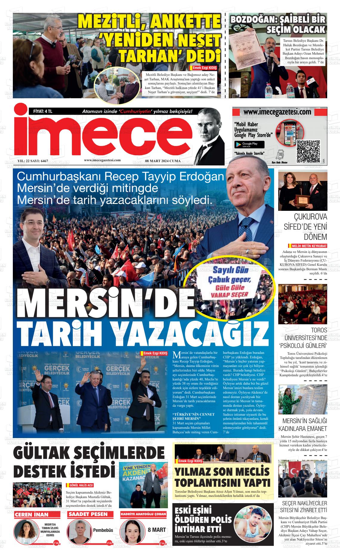 08 Mart 2024 İmece Gazete Manşeti