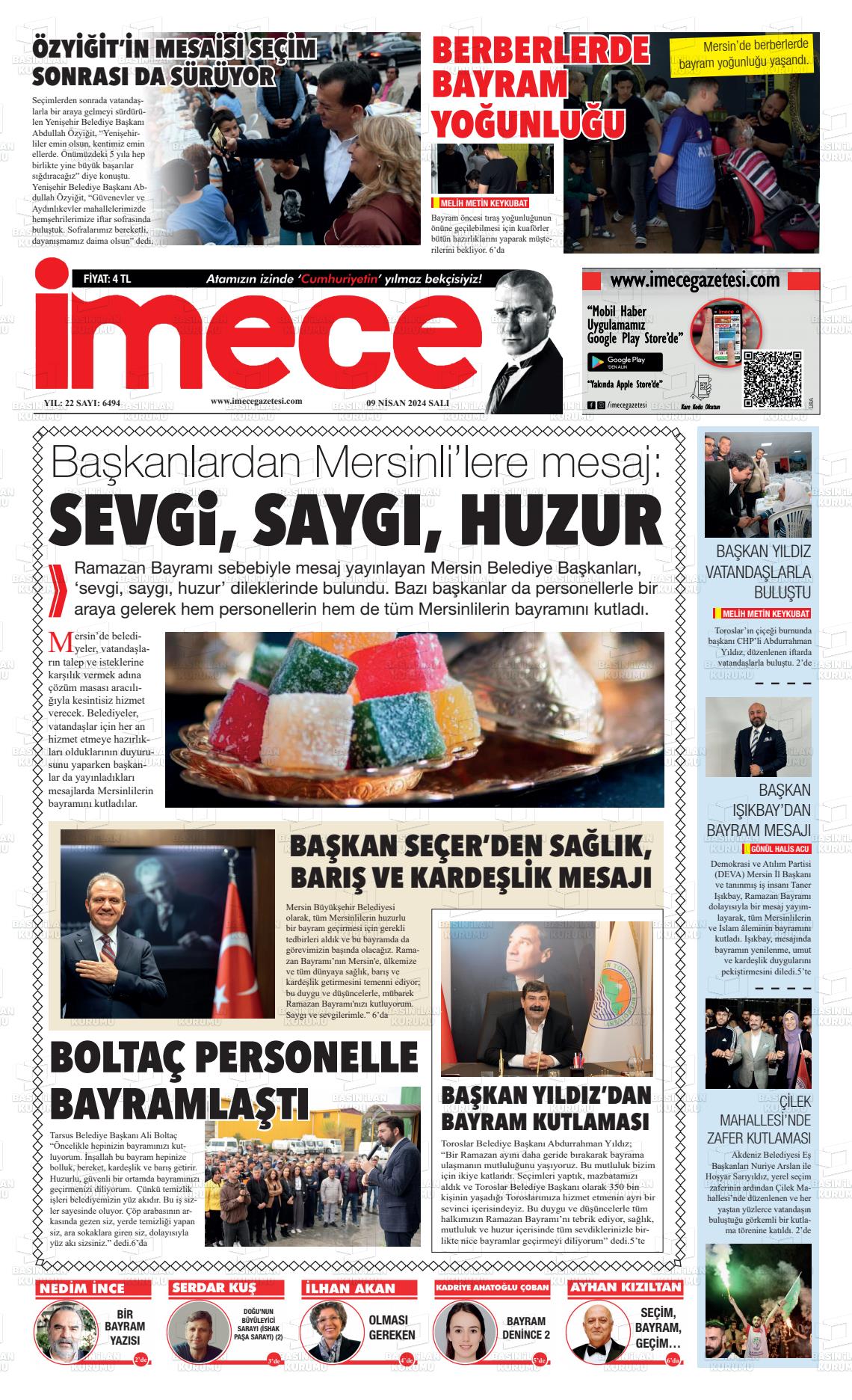 09 Nisan 2024 İmece Gazete Manşeti