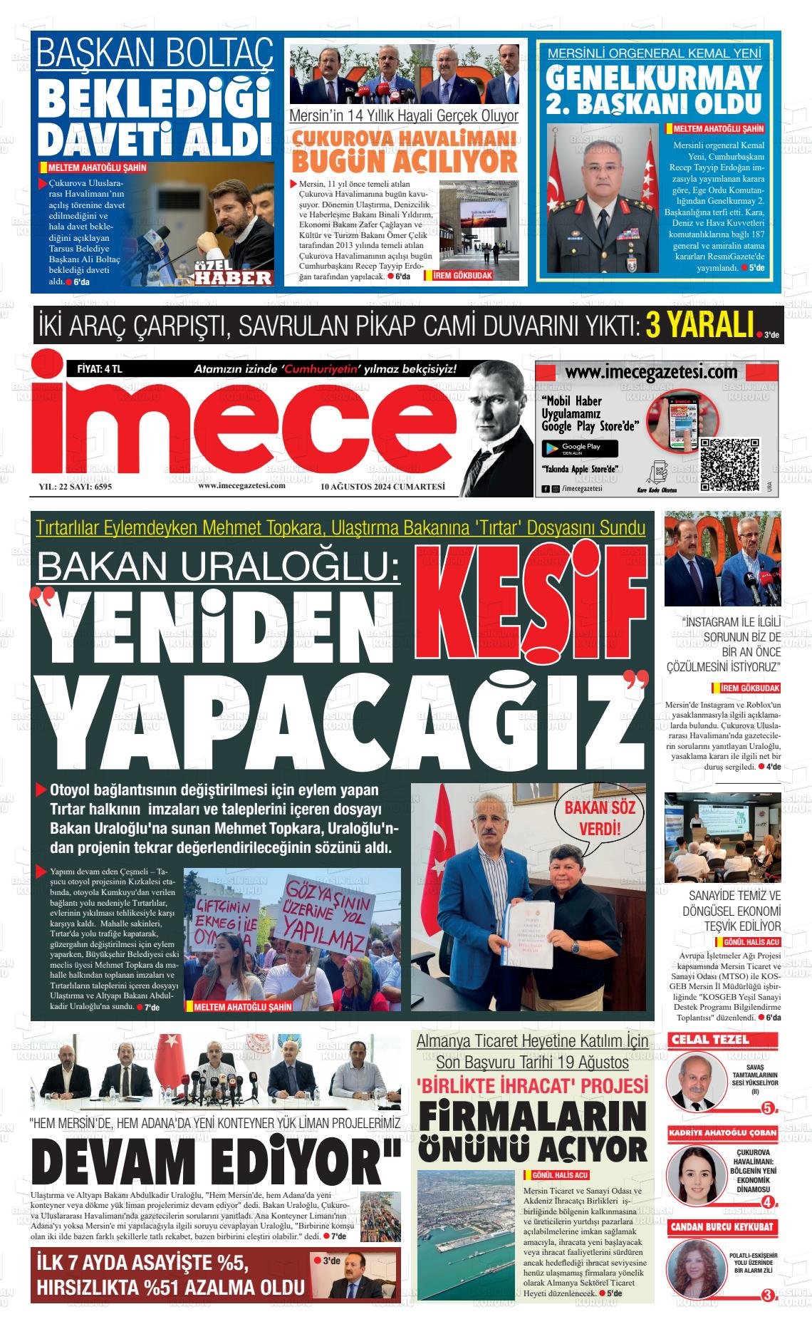 10 Ağustos 2024 İmece Gazete Manşeti