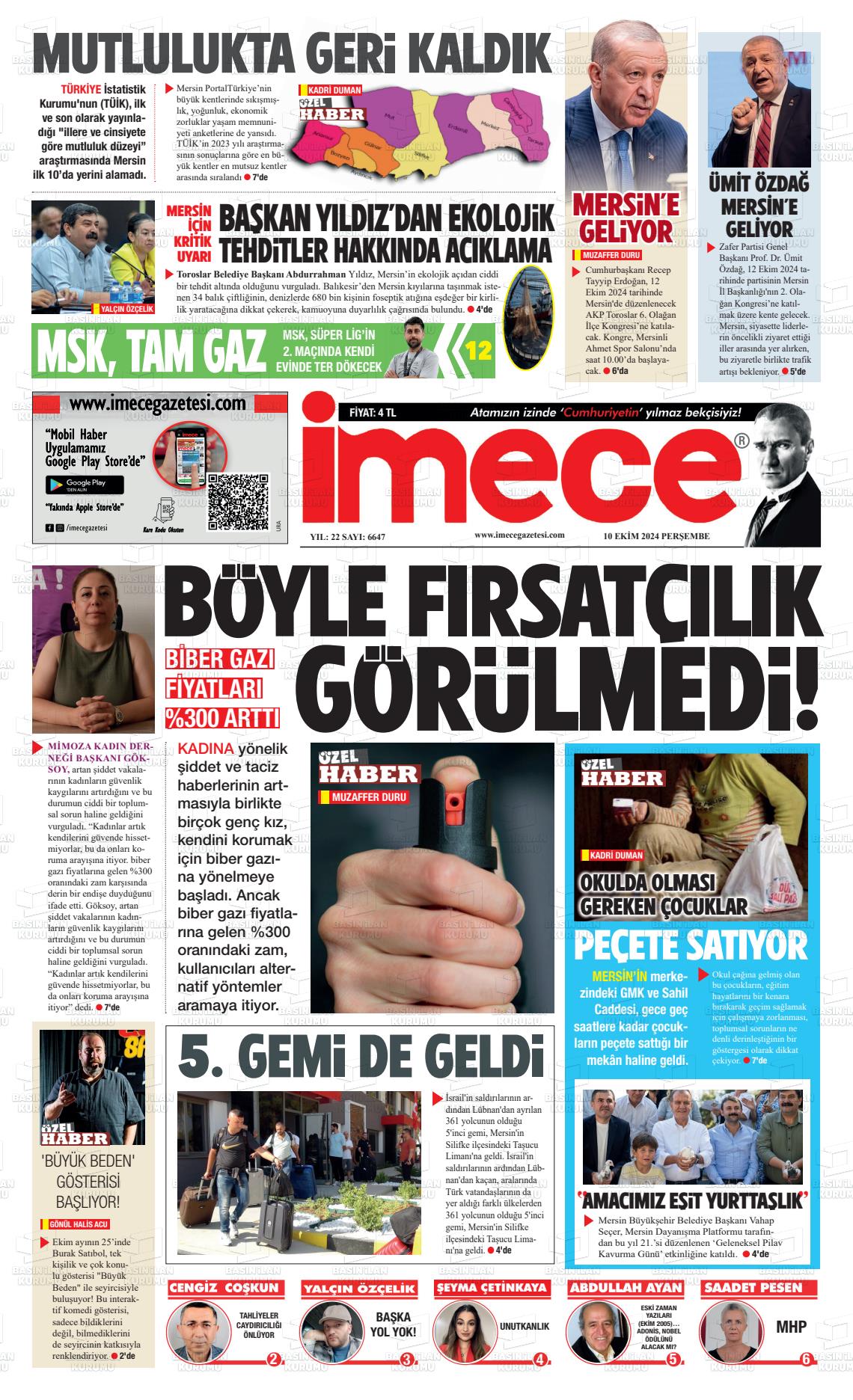 10 Ekim 2024 İmece Gazete Manşeti