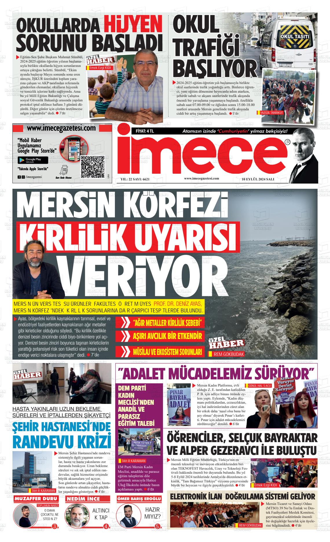 10 Eylül 2024 İmece Gazete Manşeti