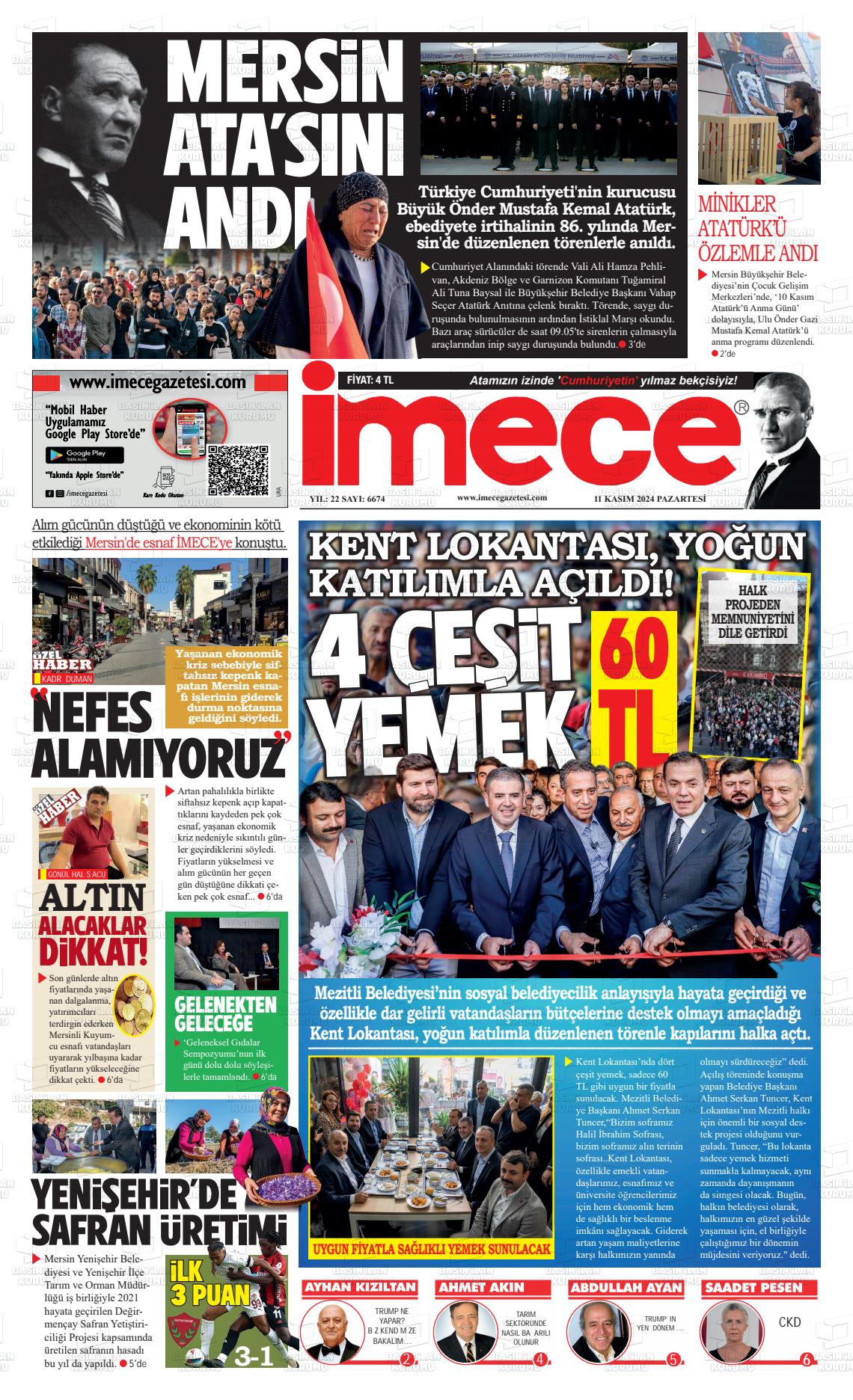 11 Kasım 2024 İmece Gazete Manşeti