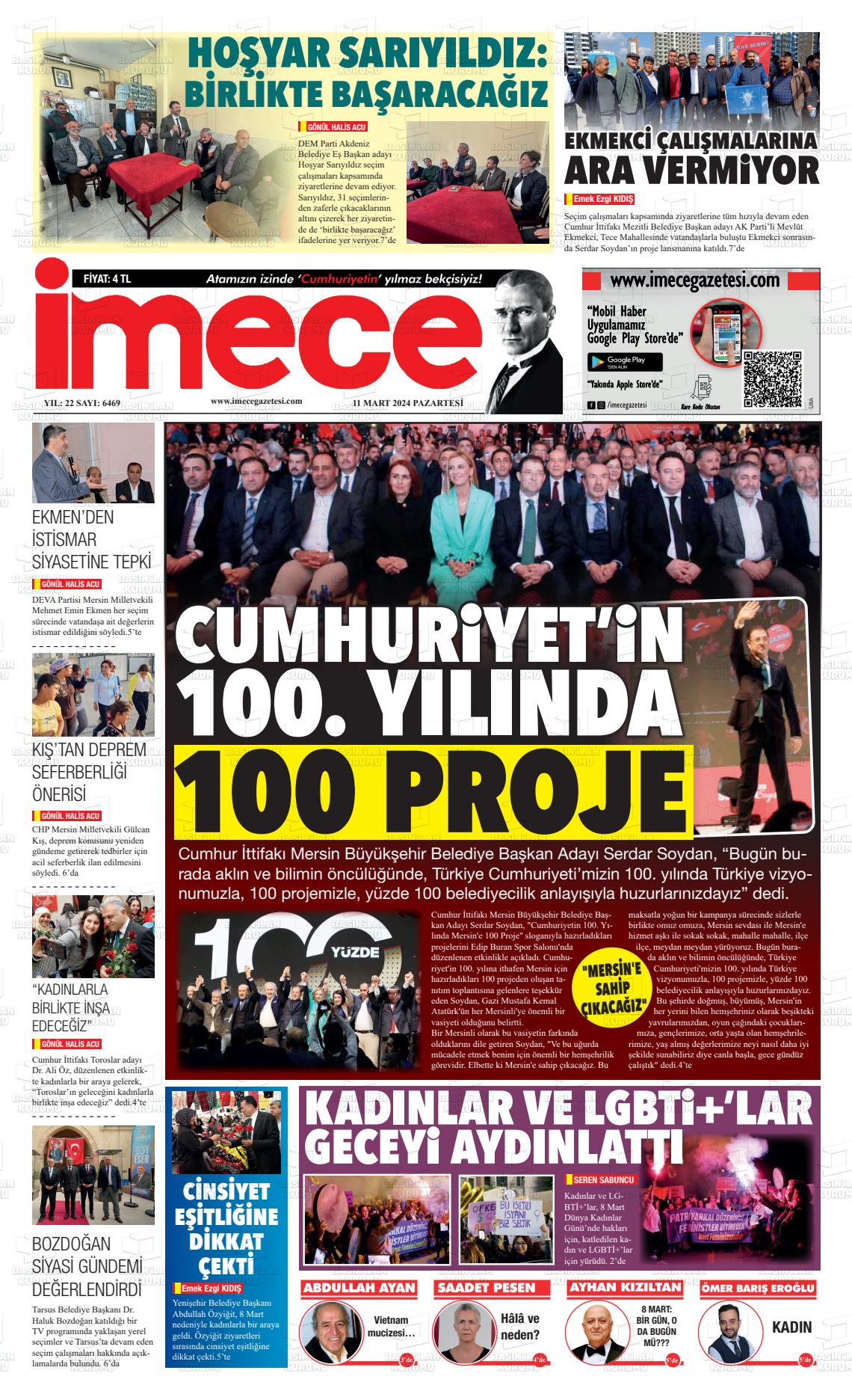 11 Mart 2024 İmece Gazete Manşeti